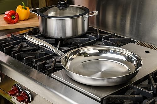 Miniatura 4 de Black Cube Sartén de acero inoxidable de 12.5 pulgadas, sartén de acero de grado profesional de 3 capas, plateada, apta para lavavajillas.