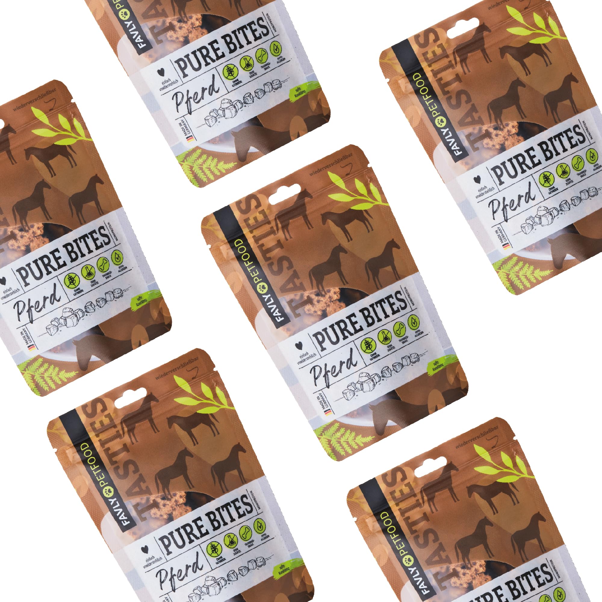FAVLY Pure Bites Pferd 6x120g, softe Hundeleckerli, Monoprotein