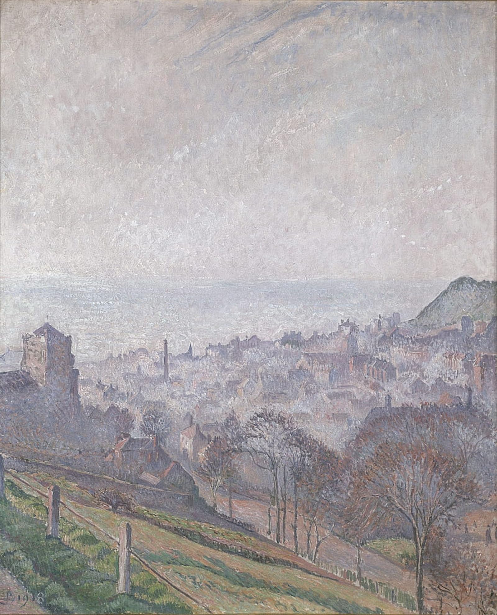 SERENDIPITP Vintage Picture Print on Canvas Wall Art Poster Hastings Mist Sun and Smoke by Lucien Pissarro Artwork Print Poster for Wall Decor 60x90cm