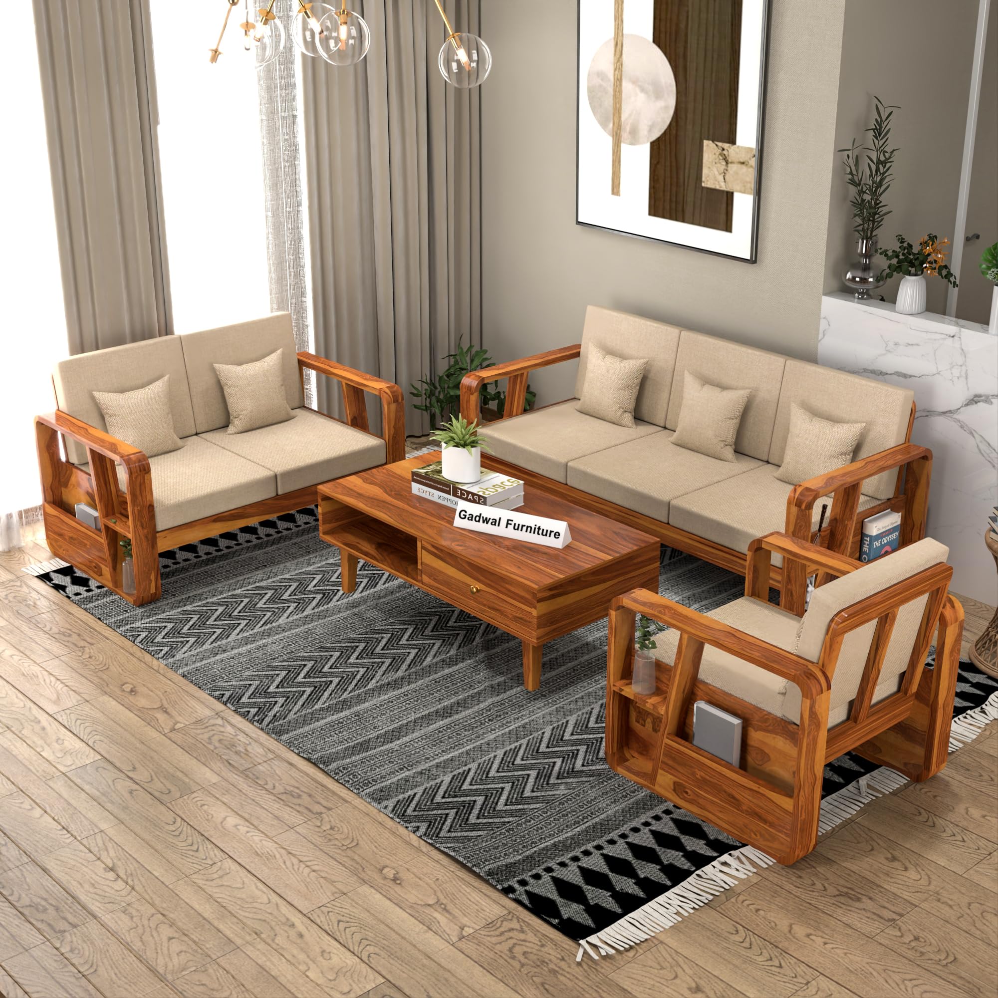 Wooden Sofa Set 6 Seater for Living Room – Solid Sheesham Wood Sofa 6 Seater (3+2+1) with Comfortable Cushion Seating | 6 Seater Sofa Wooden (Design 17)-image-37