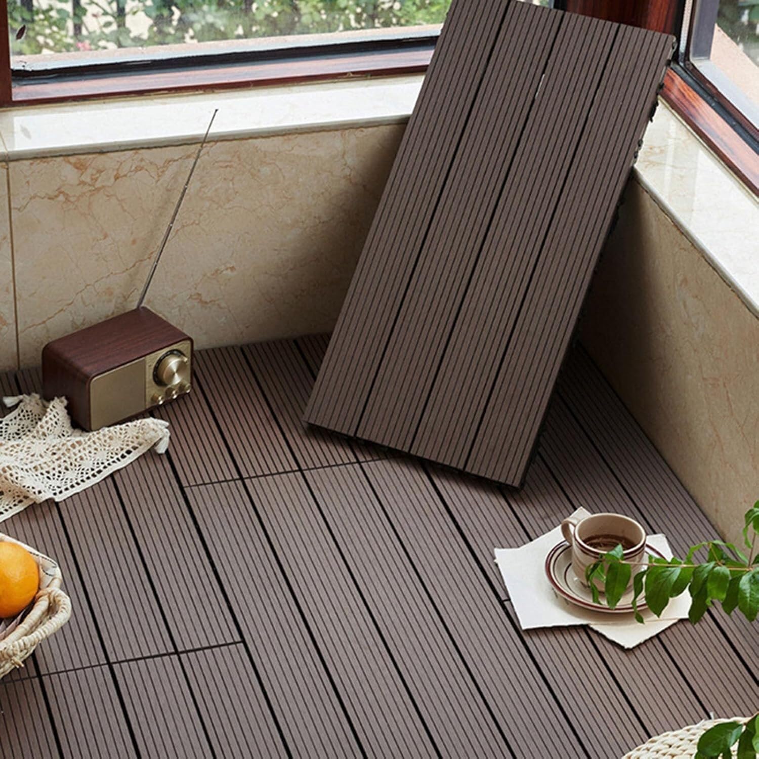 Tejas rectangulares que entrelazan del Decking de WPC tejas del Decking de 24x12in WPC con las tejas al aire libre del Patio del remiendo del del(Dark Coffee)