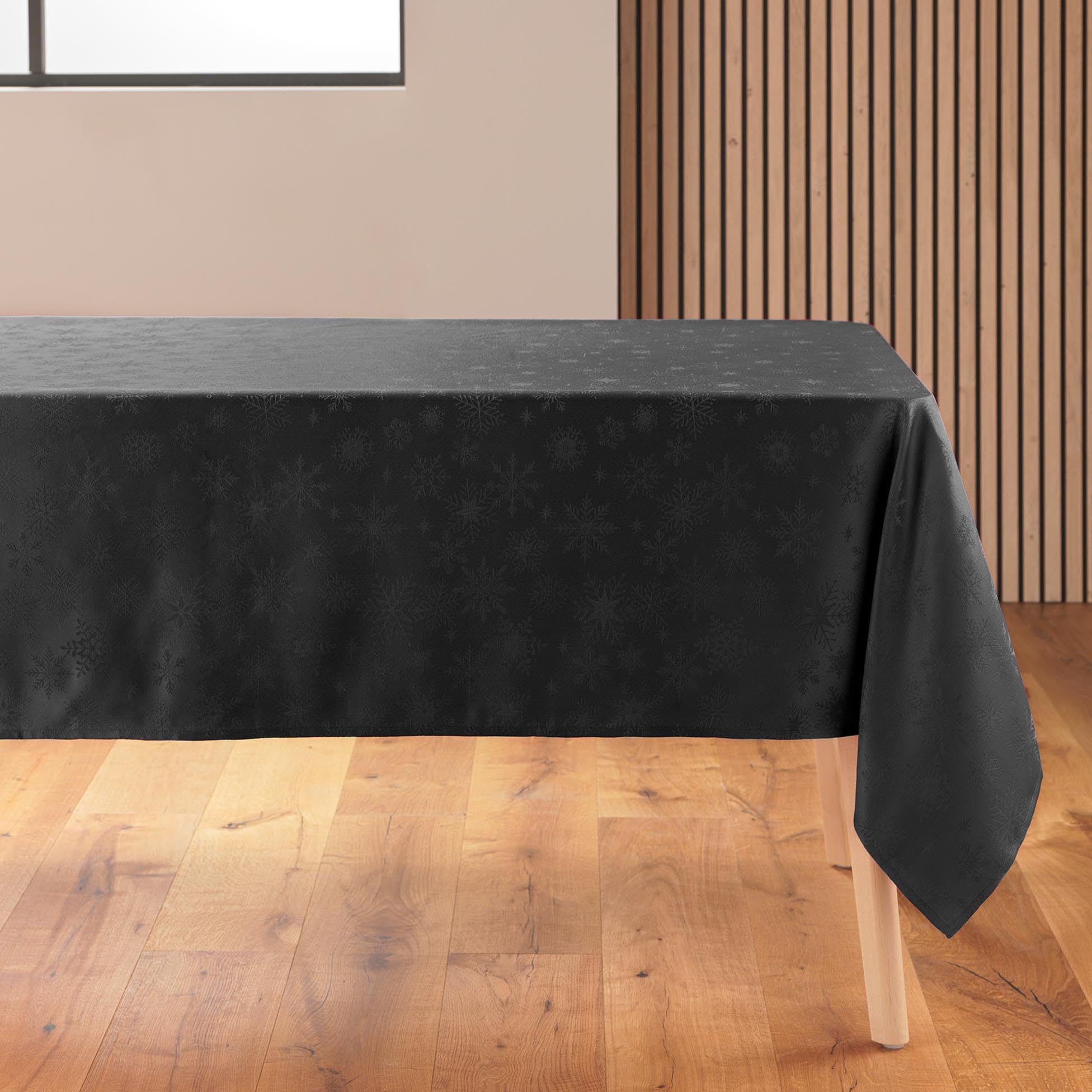 Douceur d'Intérieur, Rectangular Tablecloth (140 x 240 cm) Flakes Anthracite, Jacquard