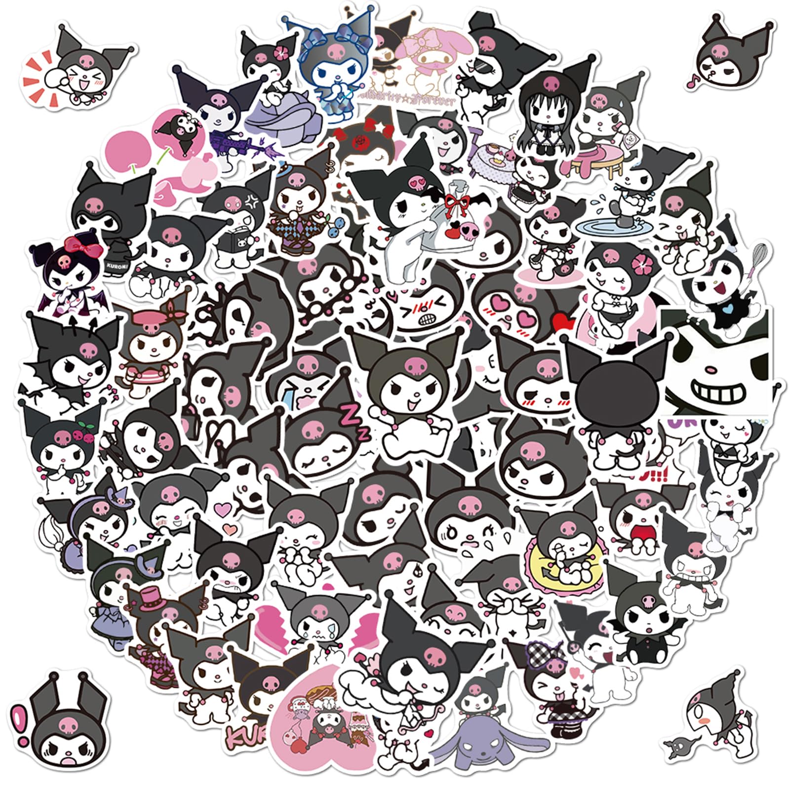 Kuromi 100pcs Anime Cartoon Stickers, PVC Waterproof Vinyl Decals for Water Bottle, Laptop, Phone, Skateboard, Guitar, Notebook, Computer, Luggage - Kurom