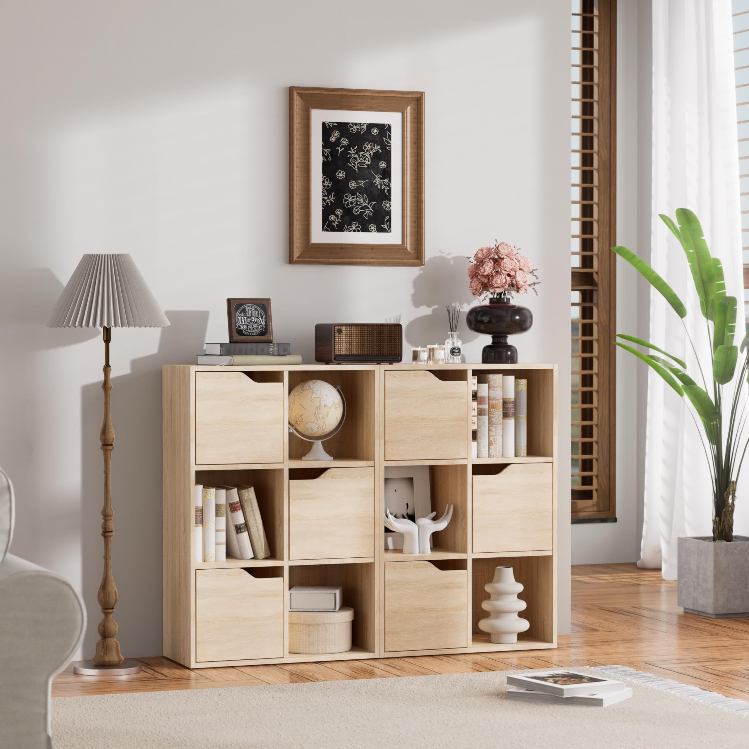 Garvis Standregal 6 Fächer (3 Türen) – Schmal 60x92x29 cm – Kompaktes Kombiregal für Büro & Wohnzimmer (Sonoma Eiche)