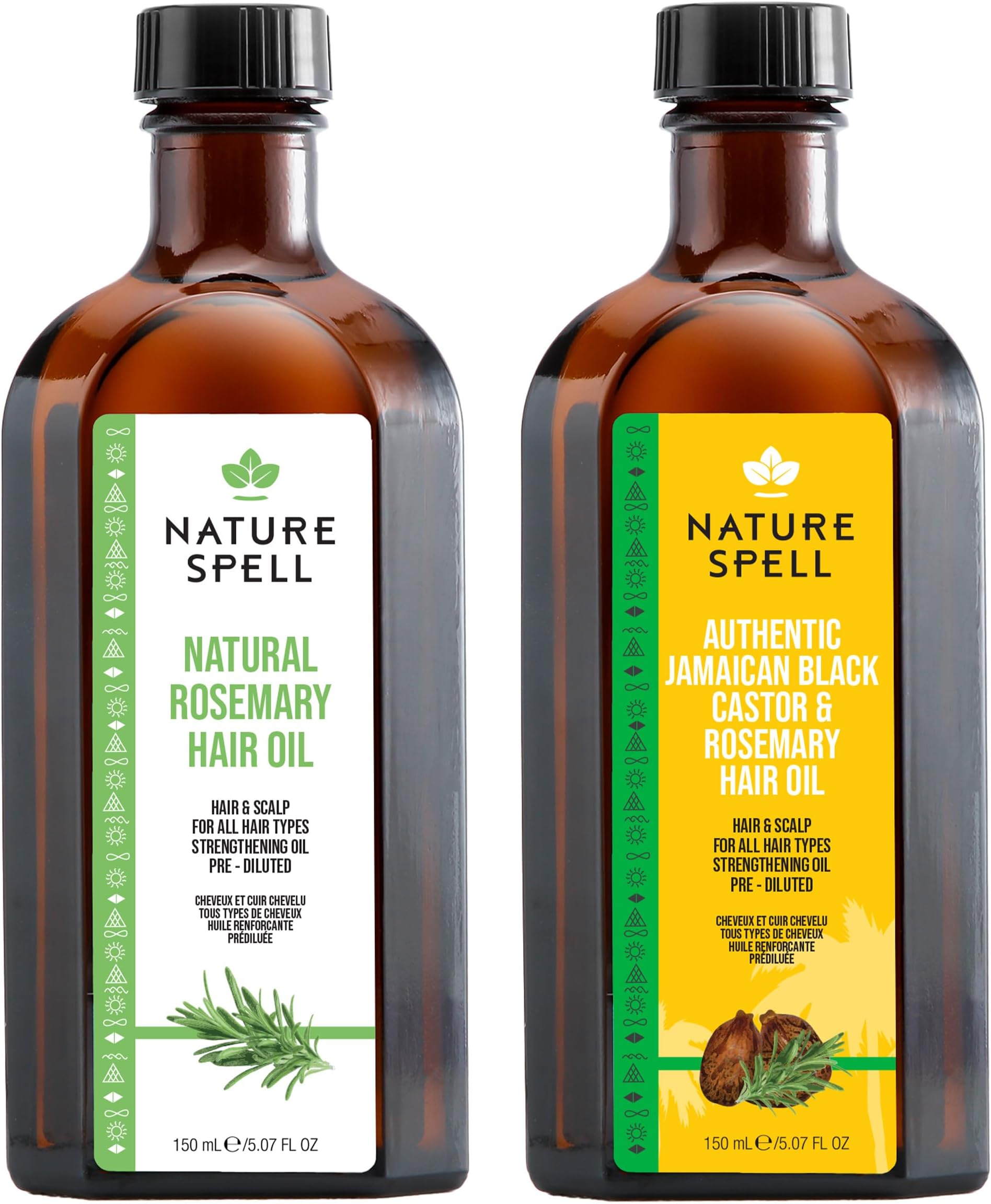 Hair Growth Duo with Rosemary & Jamaican Oils, Pre-Diluted Oil Set to Stimulate Growth and Strengthen Dry Strands, For All Hair Types, Vegan, Pack of 2, 150ml Each