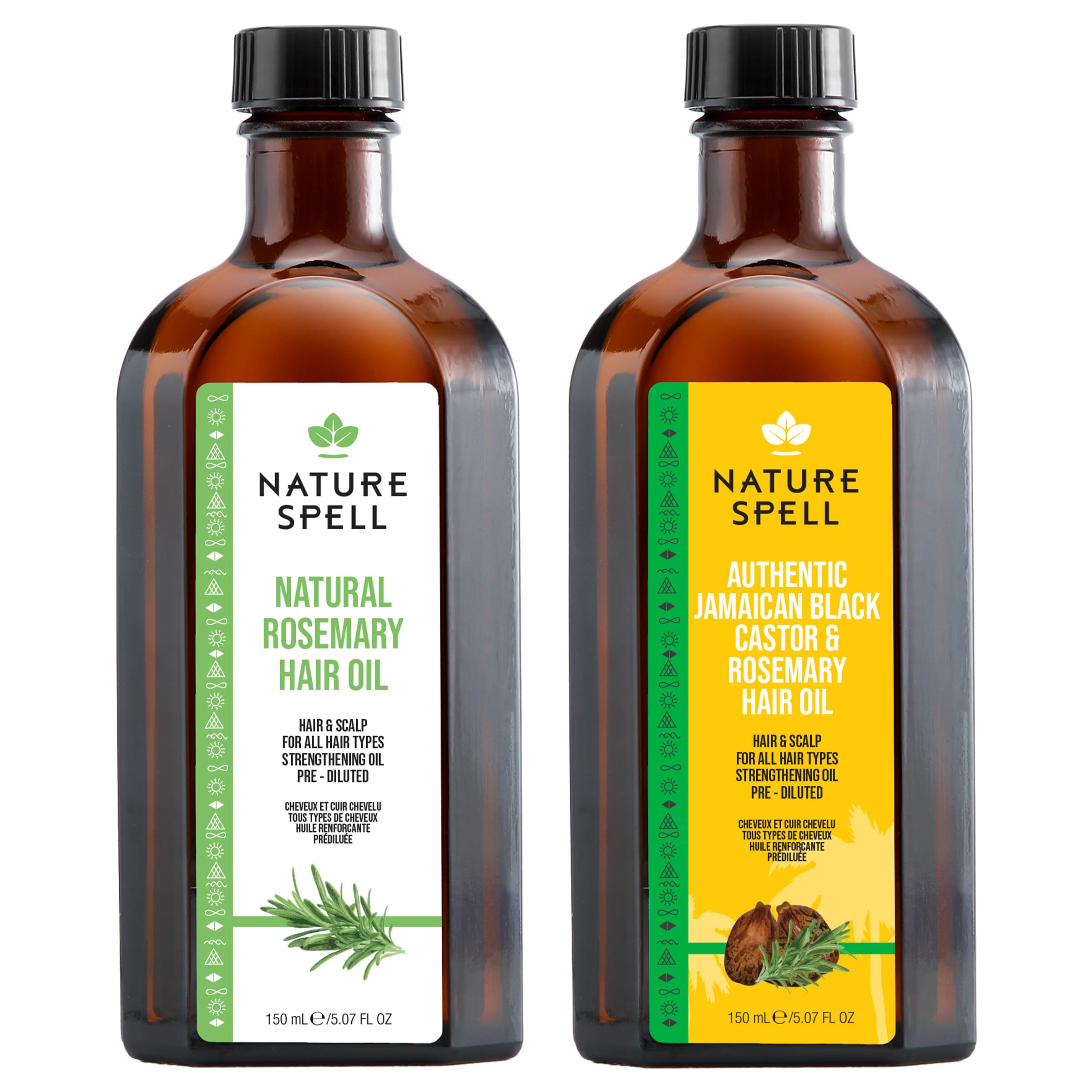 Nature Spell Hair Growth Duo with Rosemary & Jamaican Oils, Pre-Diluted Oil Set to Stimulate Growth and Strengthen Dry Strands, For All Hair Types, Vegan, Pack of 2, 150ml Each