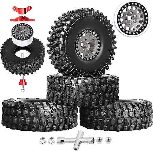 Miniatura 1 de HobbyPark 1.9 Ruedas y neumáticos Beadlock de 4.72 pulgadas de altura con herramienta de montaje para Traxxas TRX4 Axial SCX10 II III Redcat Gen8