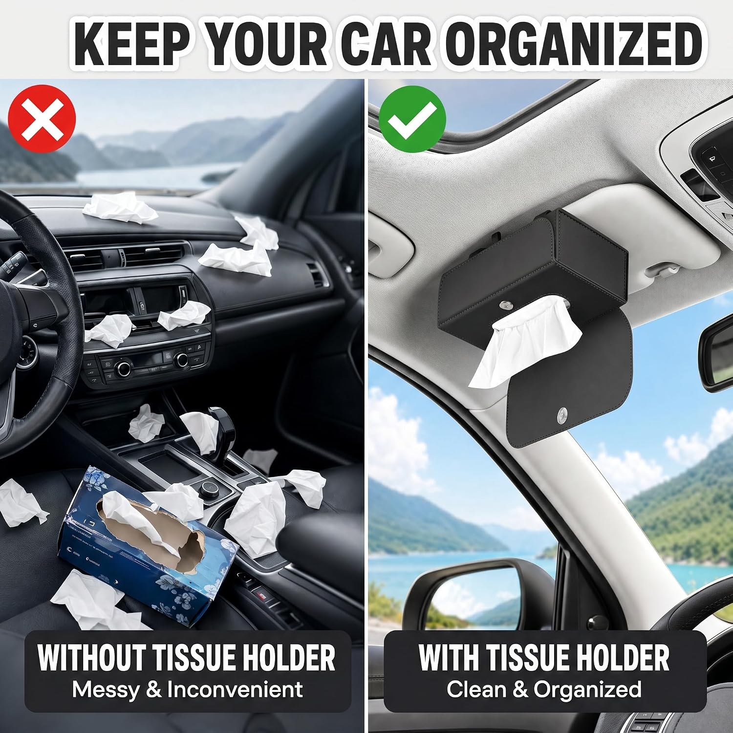 HOLDCY Car Visor Tissue Holder with Magnetic Lid, Black, 1 Pack image 2