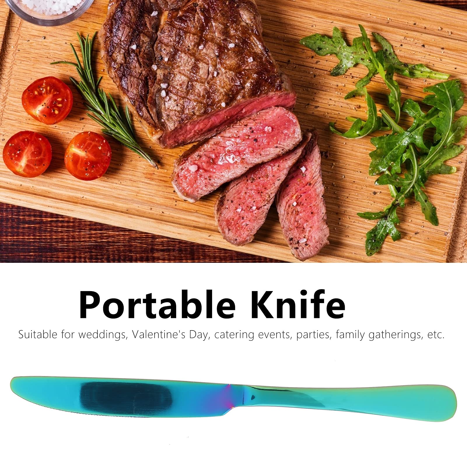 Cuchillos De Carne Serrados De Metal, Juego De 4 Cuchillos De Cena De Acero Inoxidable Cuchillo De Mantequilla Multiusos Juego De Cuchillos De Mesa Galvanizados Para Cocina Restaurante(arcoíris)
