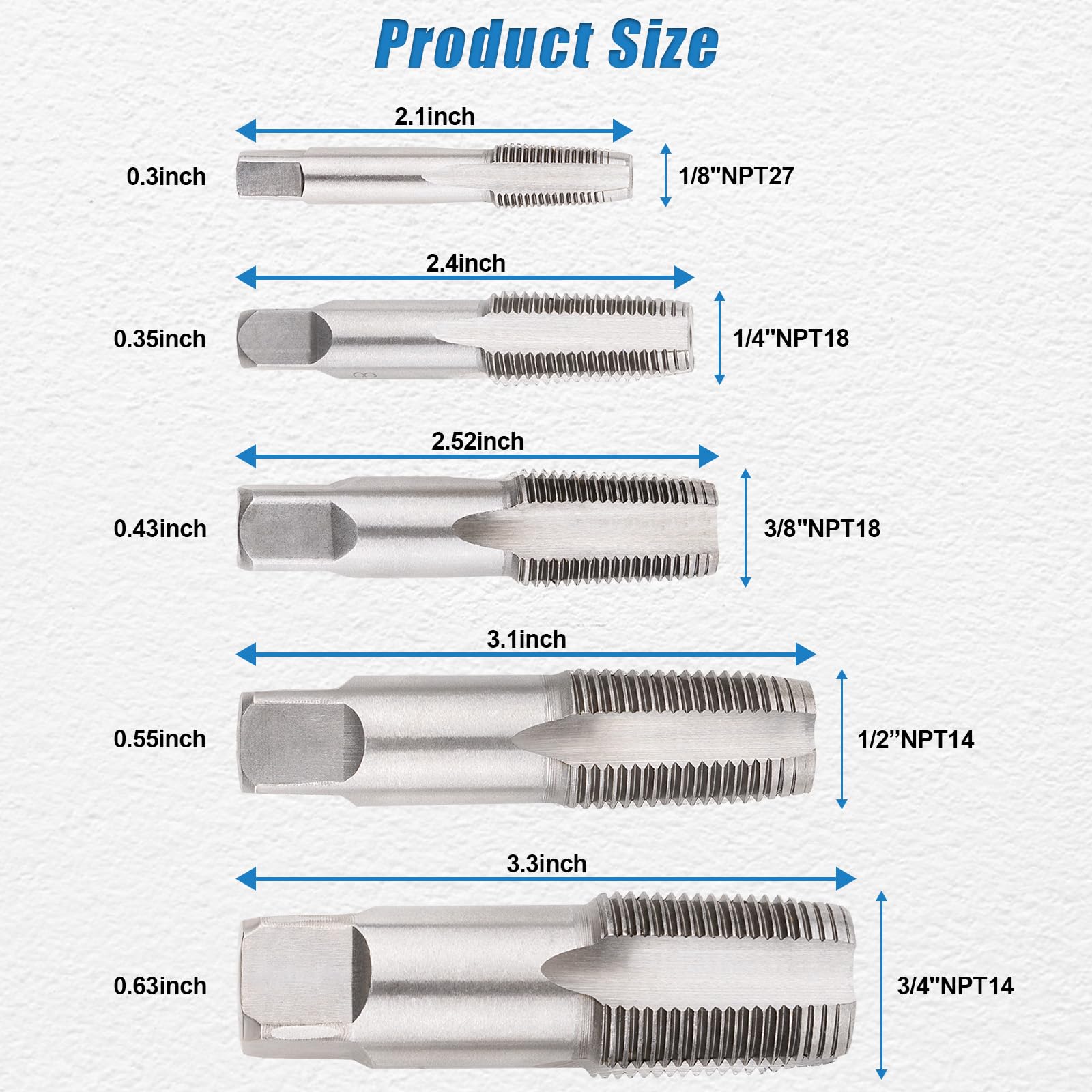 NPT Pipe Tap Set - 5 Piece Hand Threading Tool -2