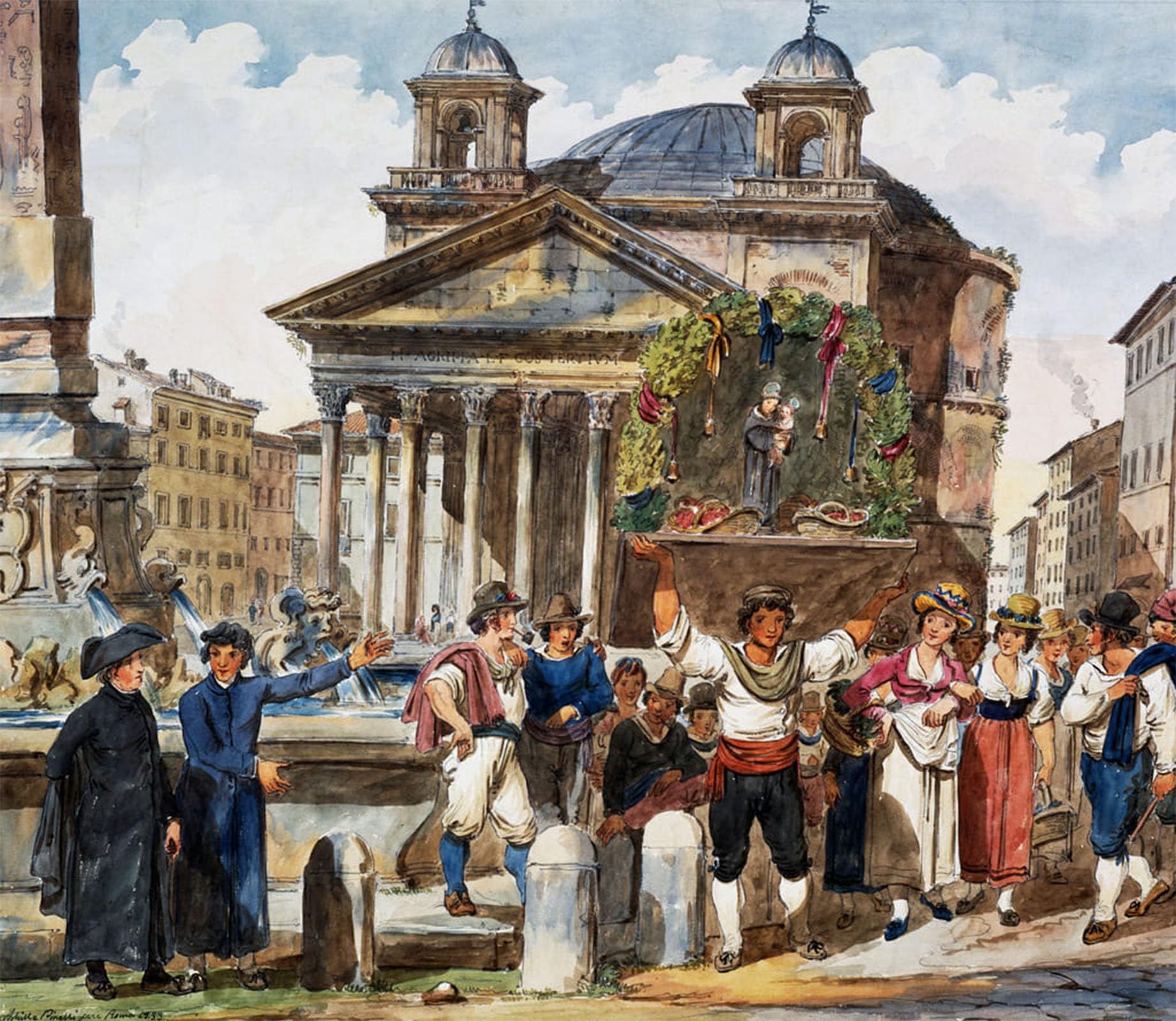 POSTERIIk Vintage Art Print Images Pictures Print Strawberry Festival At Pantheon by Achille Pinelli Modern Colour Posters for Office Home Decor 60x90cm