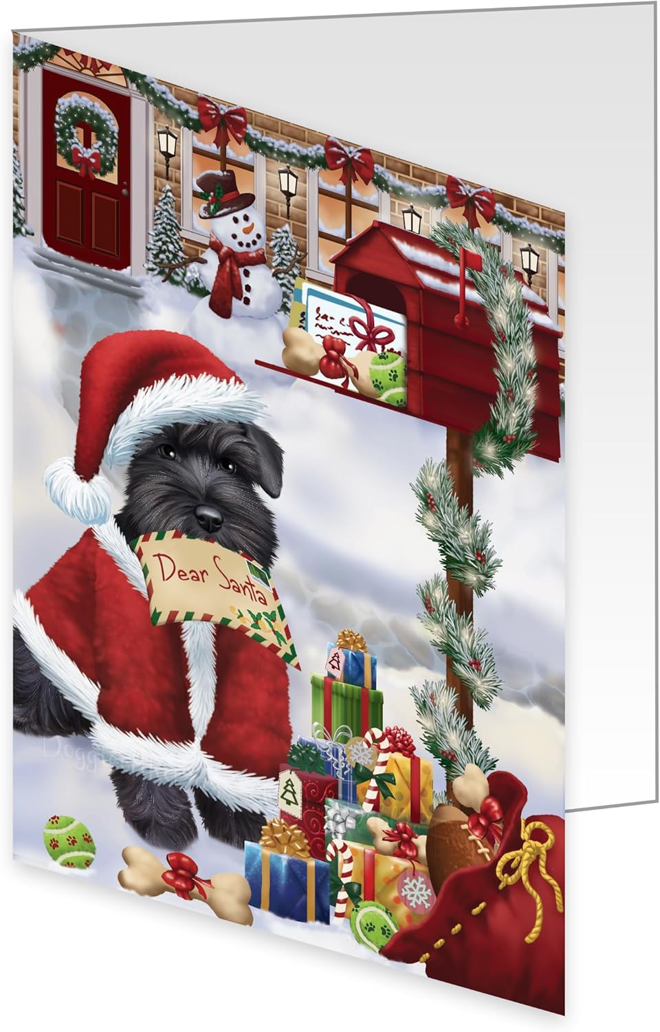 Dear Santa Mailbox Christmas Letter Schnauzer Dog Greeting Cards - Adorable Pets Invitation Cards with Envelopes - Pet Artwork Christmas Greeting Cards GCD65798 (10 Greeting Cards)