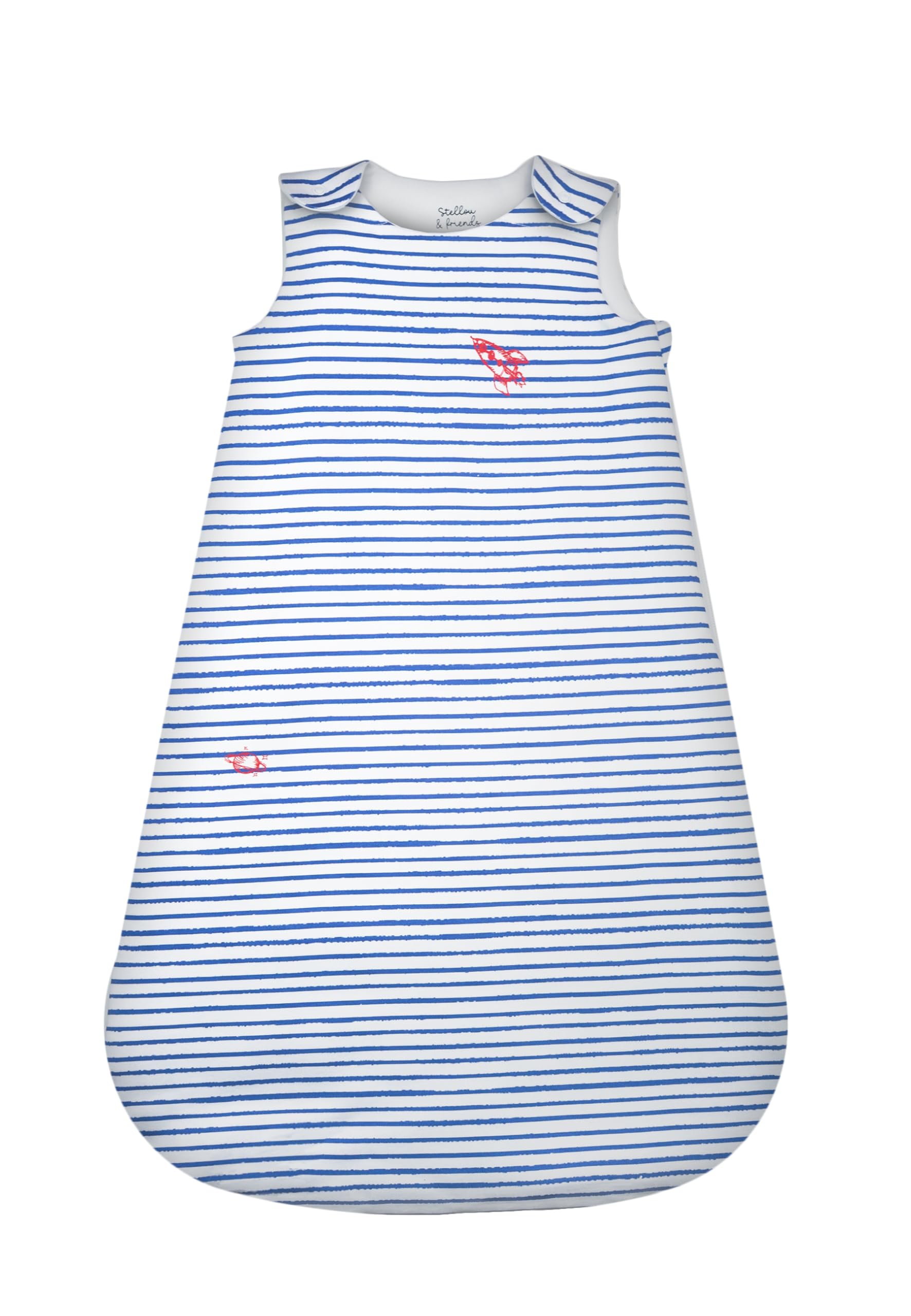 Stellou & friends Baby Schlafsack 1 TOG, Ganzjahreskleidung für Frühling, Sommer & Herbst aus 100% Bio-Baumwolle, OEKO-TEX zertifiziert, Neugeborenen-Strampelsack, Stripes Space
