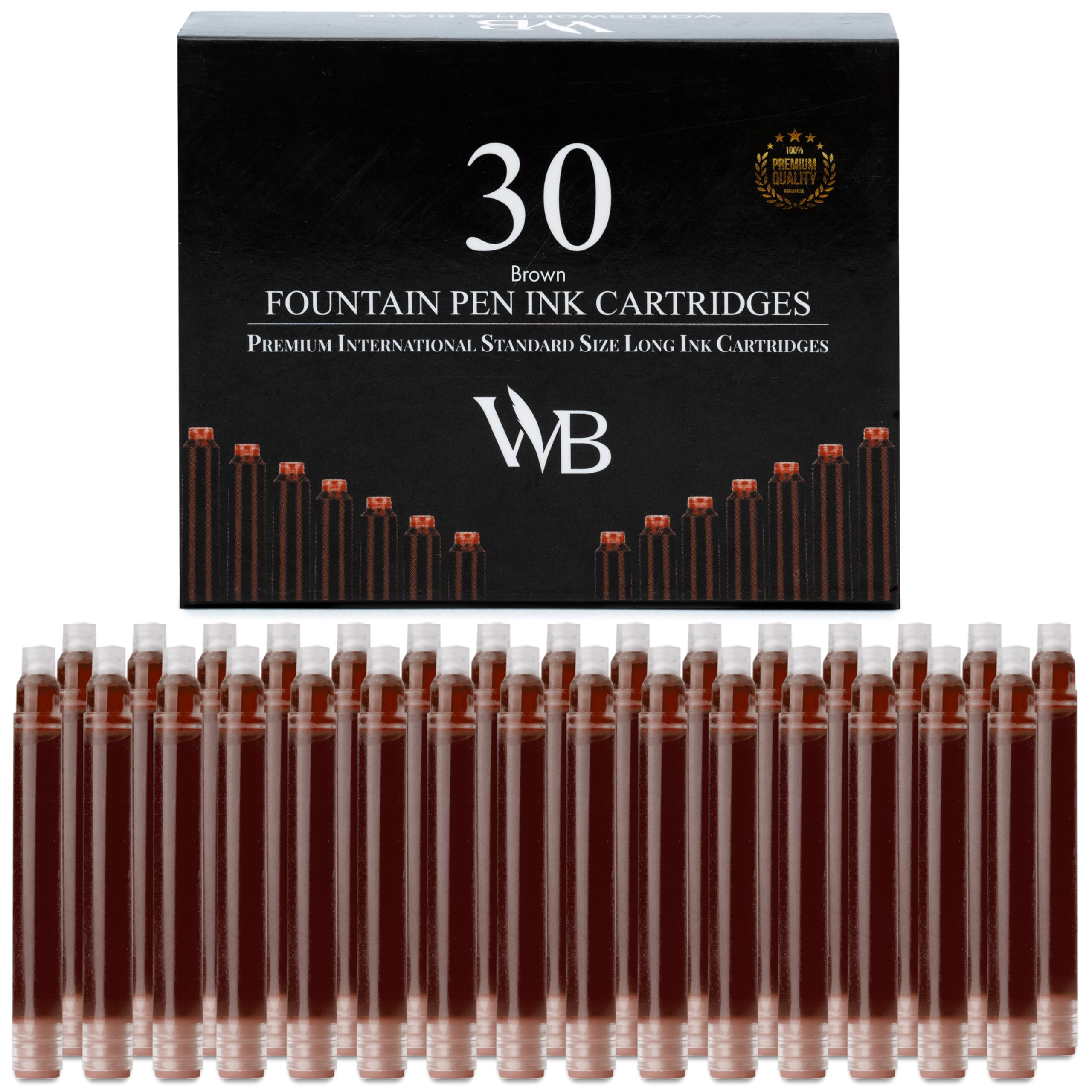 Wordsworth & Bläck Wkłady do Pióra Wiecznego 30-Pak - 30 Brązowy Wkładów - Międzynarodowy Standard - Długość 2.3" - Średnica 0.24" - Jednorazowe Uniwersalne