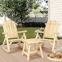 Vista 16 de HOMEDIARY Silla mecedora Adirondack de madera, silla mecedora de troncos para patio al aire libre con diseño de madera de rejillas, respaldo alto