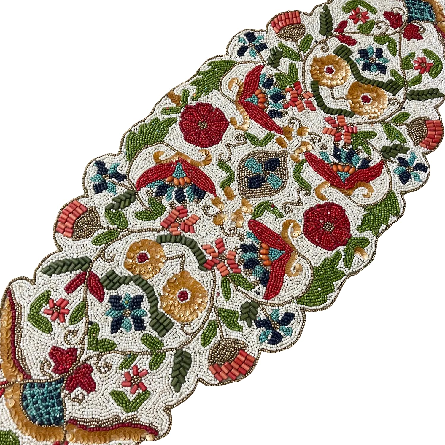 Camino de mesa floral de primavera, hecho a mano, con cuentas, 33 x 91 cm, multicolor
