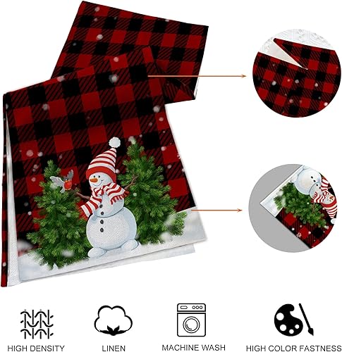 Miniatura 4 de Camino de mesa de Navidad de invierno y manteles individuales, juego de 7 manteles individuales de búfalo rojo, muñeco de nieve, pino, suministros