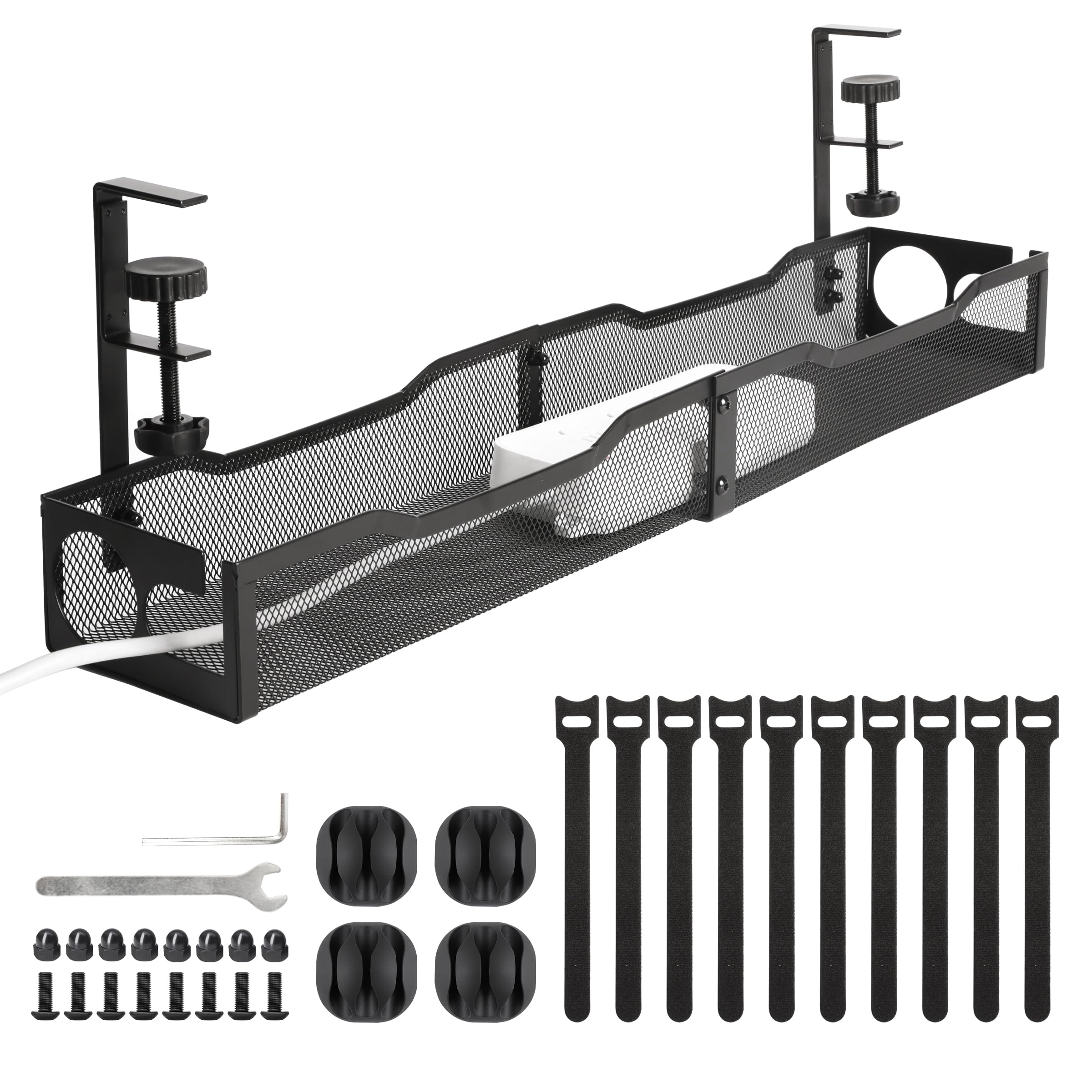 Under Desk Cable Management, No Drill Cable Management Tray, Desk Cable Tidy for Managing Cables and Power Strips, Cable Organiser for Home Office
