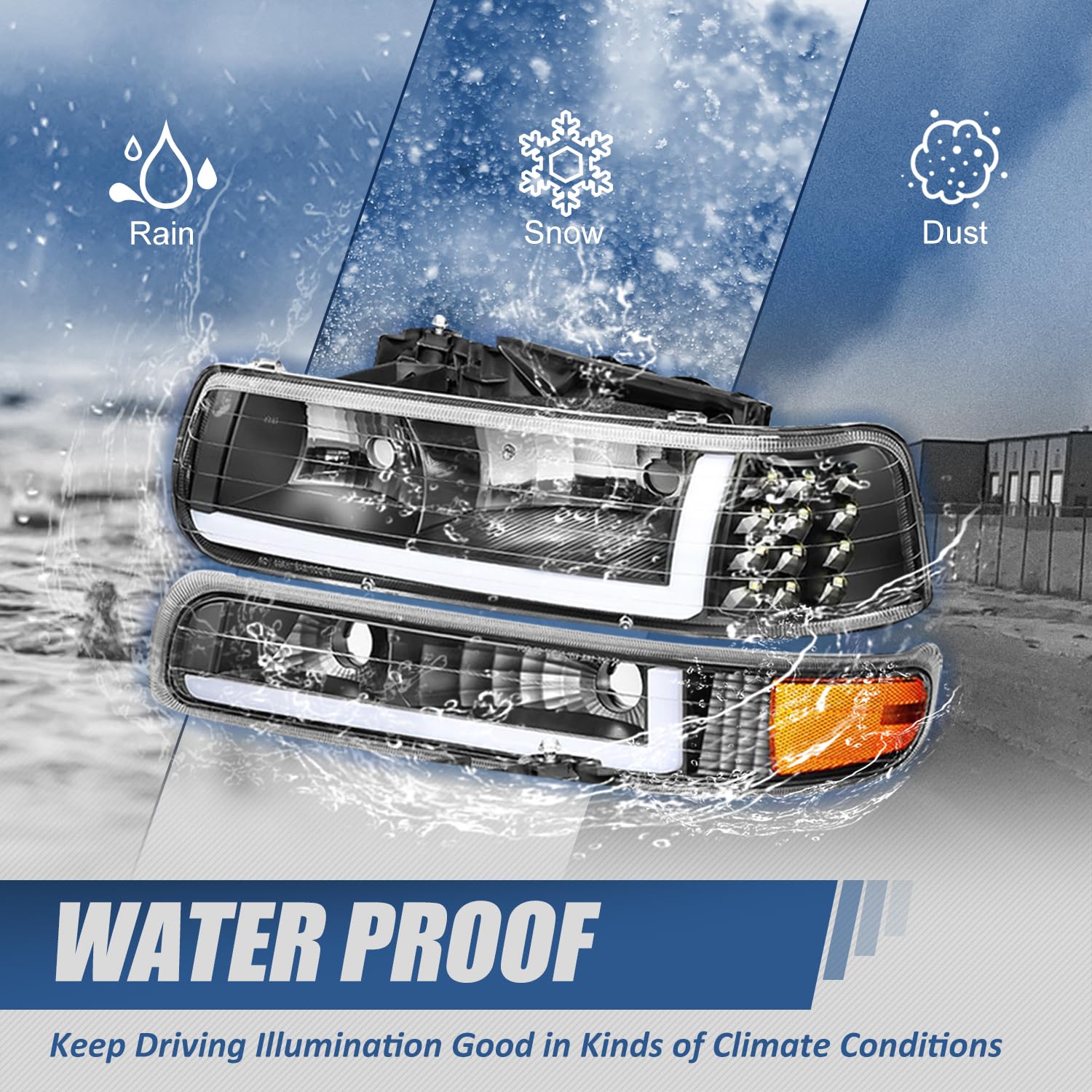 Amazon | ブラックハウジング アンバーコーナーLED DRLヘッドライト+