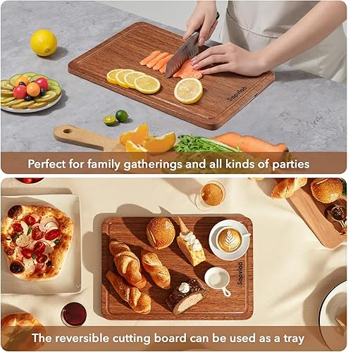 Miniatura 6 de Sapviao Juego de tablas de cortar de madera de teca, diseño unibody sólido, una pieza, tabla de cortar de madera duradera apta para cuchillos con