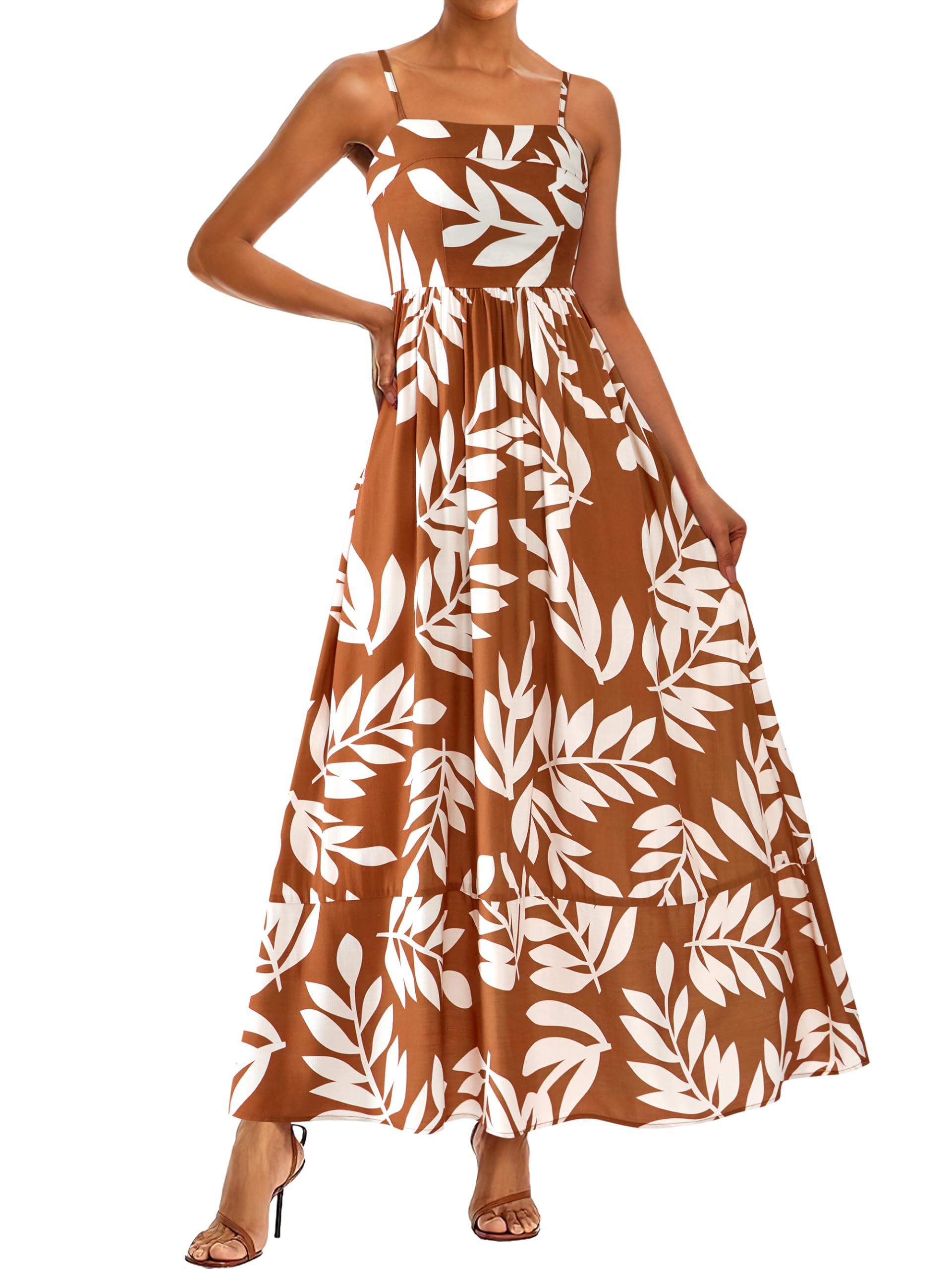 PRETTYGARDEN Women Summer Maxi Dresses 2026 Spaghetti Strap Boho Floral Striped Wedding Guest Beach Vacation Flowy Long Dress