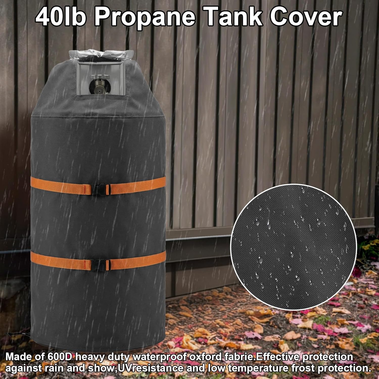 40lb Propane Tank Cover,600D Heavy Duty Waterproof Double Layer Oxford Propane Tank Cover Waterproof, Dustproof, UV-Resistant for 40 Gallon Propane Tank Outdoor Protection (Black-S)