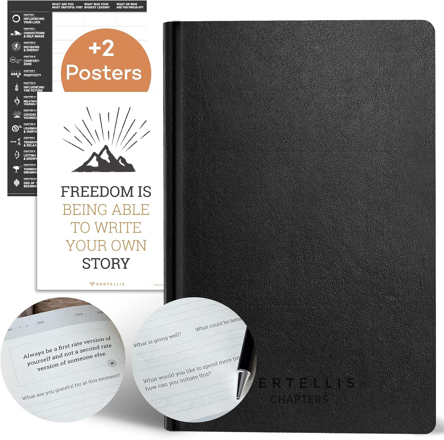 Vertellis Chapters | 13-Week Self Care Journal | 3-IN-1 Gratitude Journal, Inspirational Writing Notebook, & Guided Diary with Posters | Daily Reflection Journal for Mindfulness. Hardcover Vertellis Chapters | 13-Week Self Care Journal | 3-IN-1 Gratitude Journal, Inspirational Writing Notebook, & Guided Diary with Posters | Daily Reflection Journal for Mindfulness. Hardcover