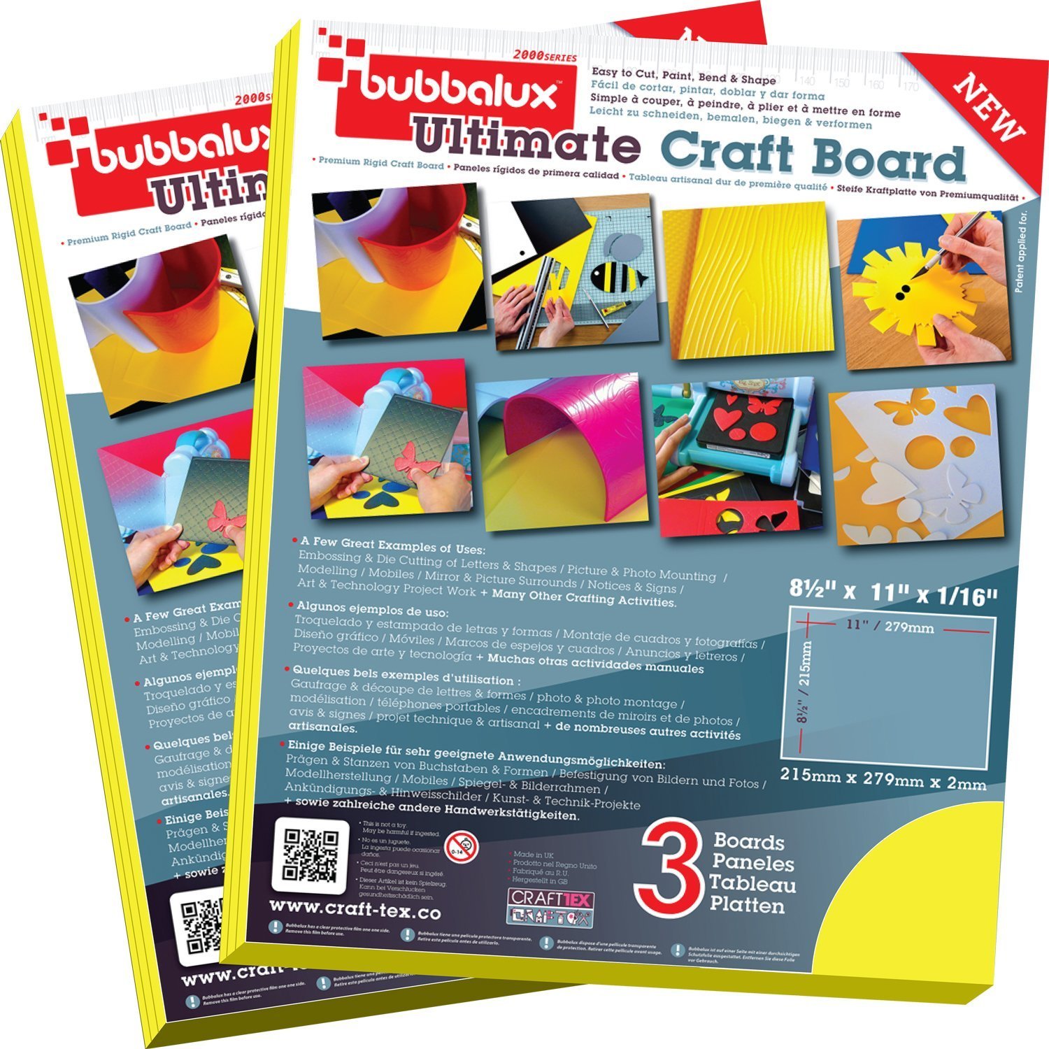 CraftTex Bubbalux Yellow Craft Board - 2 Packs of 3 Letter Size Sheets