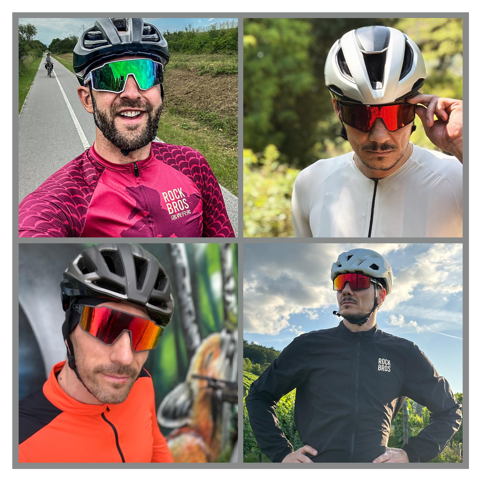 ROCKBROS Occhiali da Ciclismo per Uomo Donna, Occhiali Bici MTB, Occhiali da Sole Polarizzati per Attività Sportivo Guida Pesca Golf Baseball Corsa Sci, Anti-UV400, Montatura TR90, Ultraleggero
