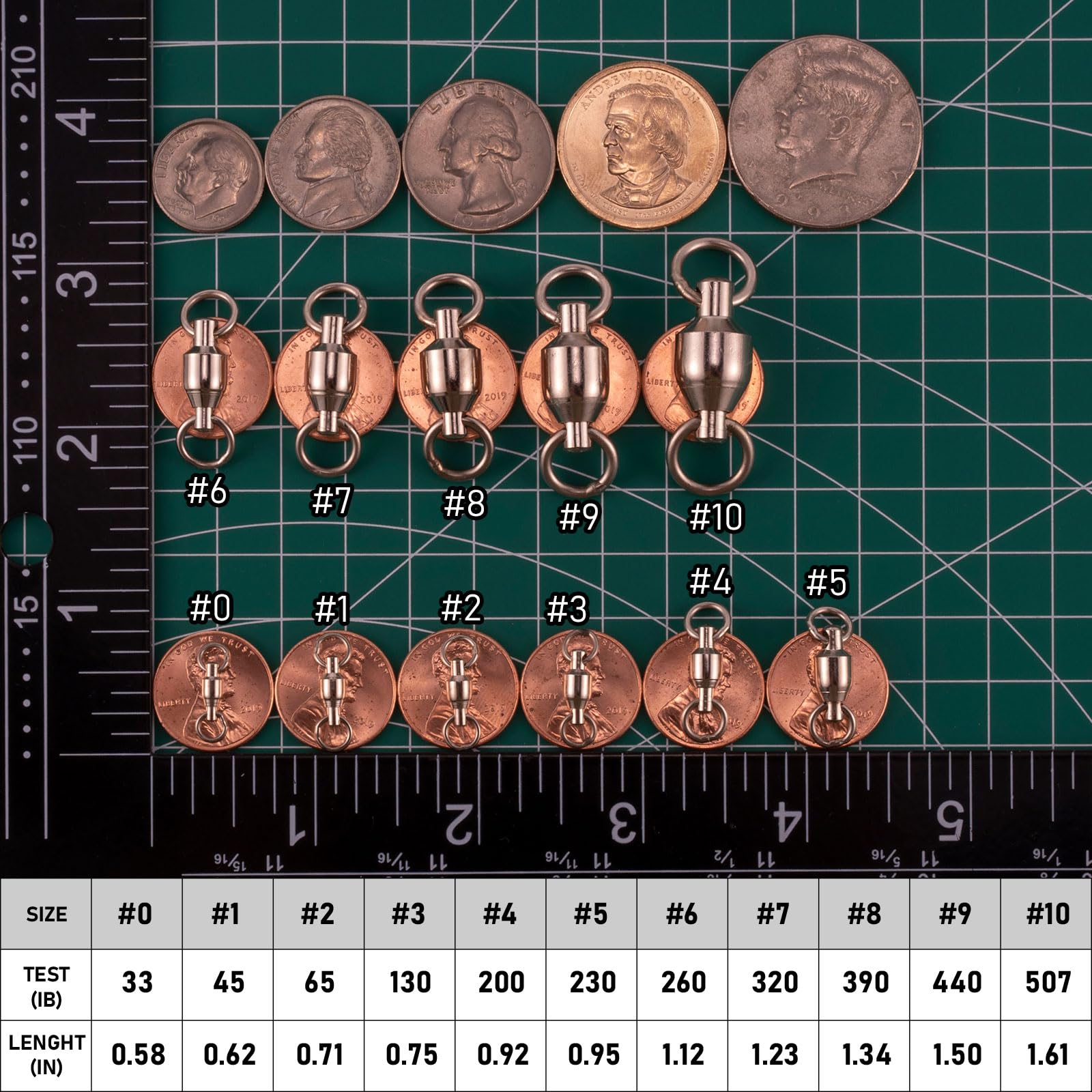 Dr.Fish 20 Pack Ball Bearing Swivels Fishing Tackles, Copper Stainless Steel Solid Rings Super High Strength Saltwater Fishing Swivels Leader Rig Connector