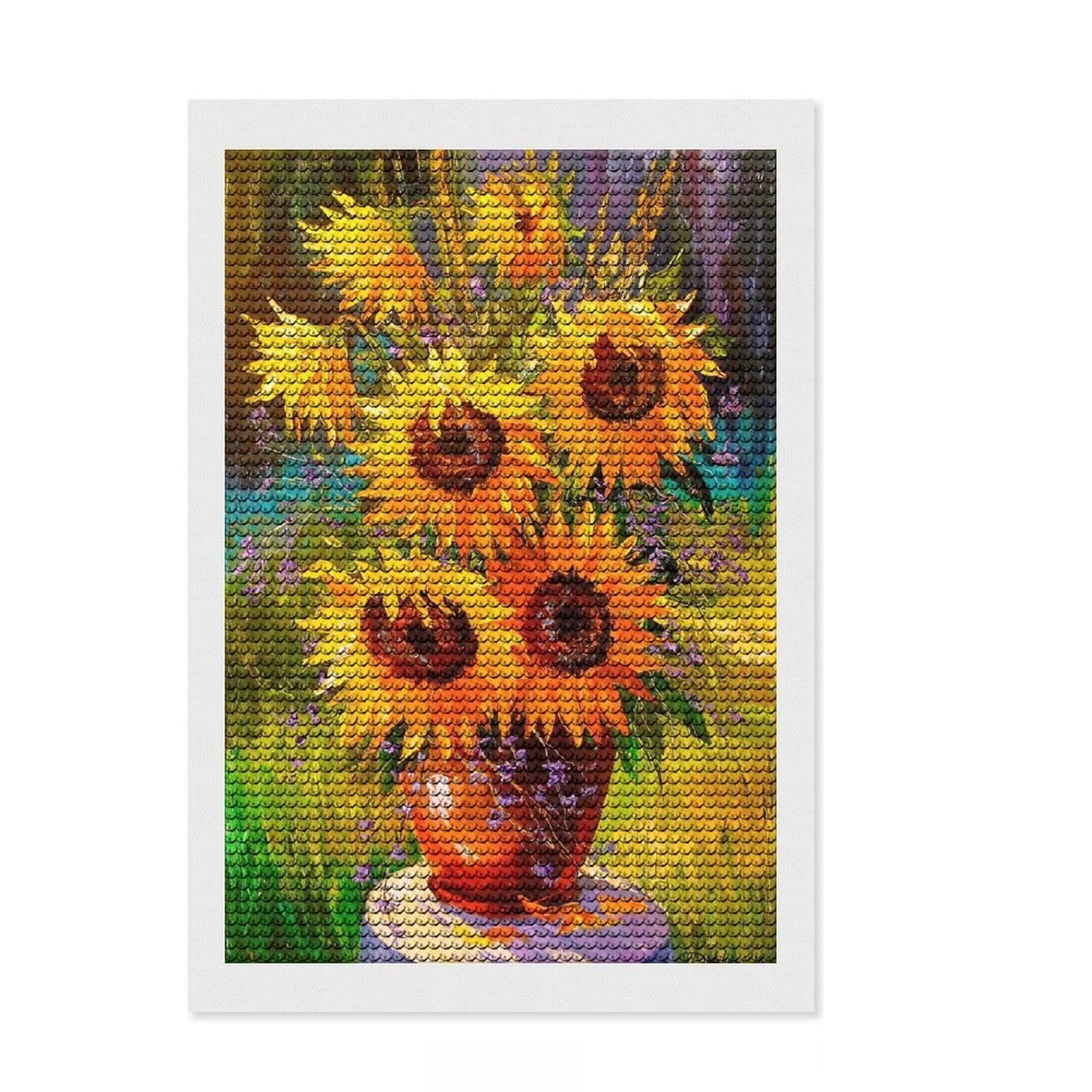 Junmoney A Bouquet of Sunflowers Diamond Art Canvas 8"x12", Easy to Follow Symbols, Easy Handmade Project, Boho Decor, Holiday Gift Idea