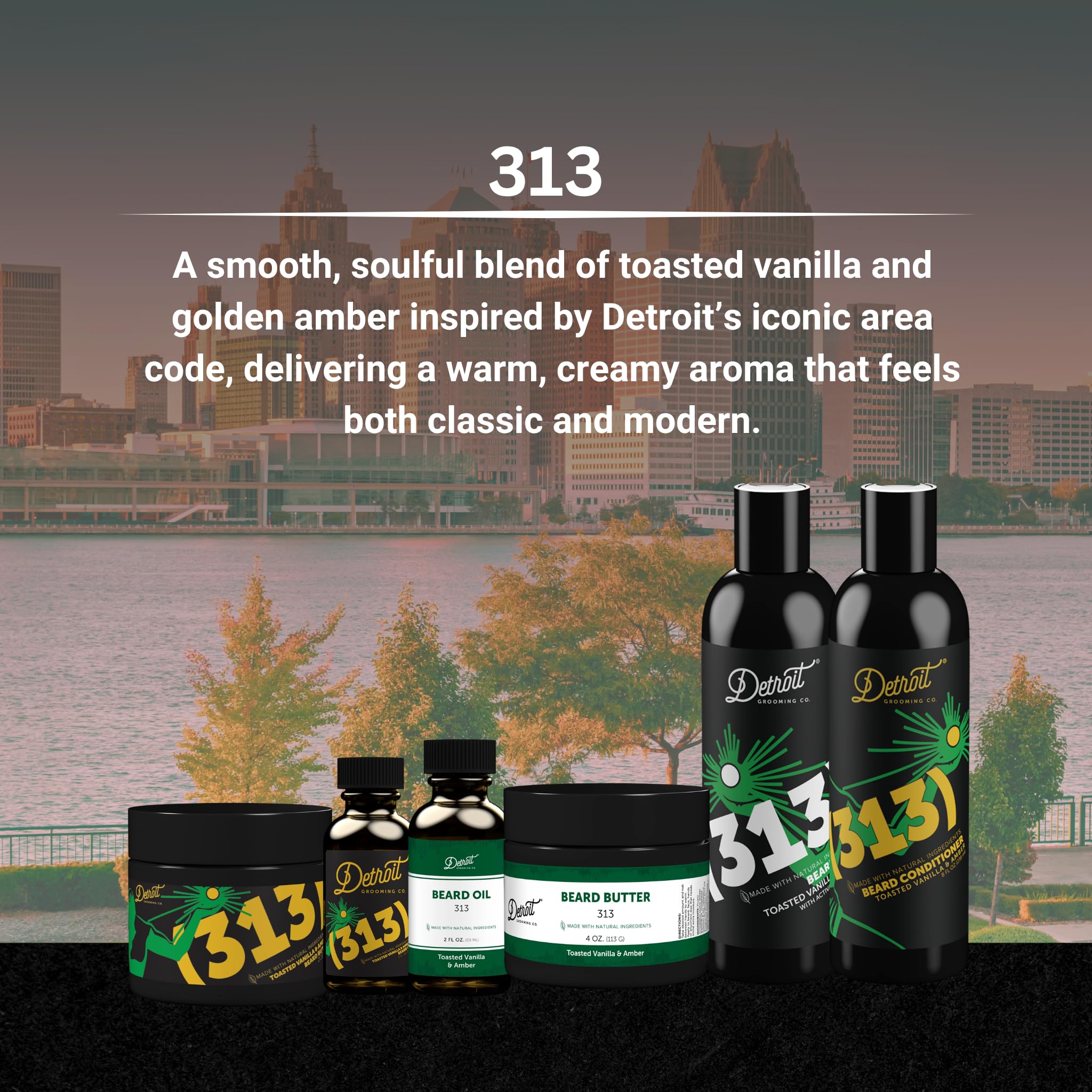 Detroit Grooming Co. Beard Wash and Beard Conditioner - Men's Kit - Softens, Strengthens, Moisturize, Infused w/Argan Oil, Apple Extract, & Aloe Vera - Toasted Vanilla Amber Scent - 313-8oz