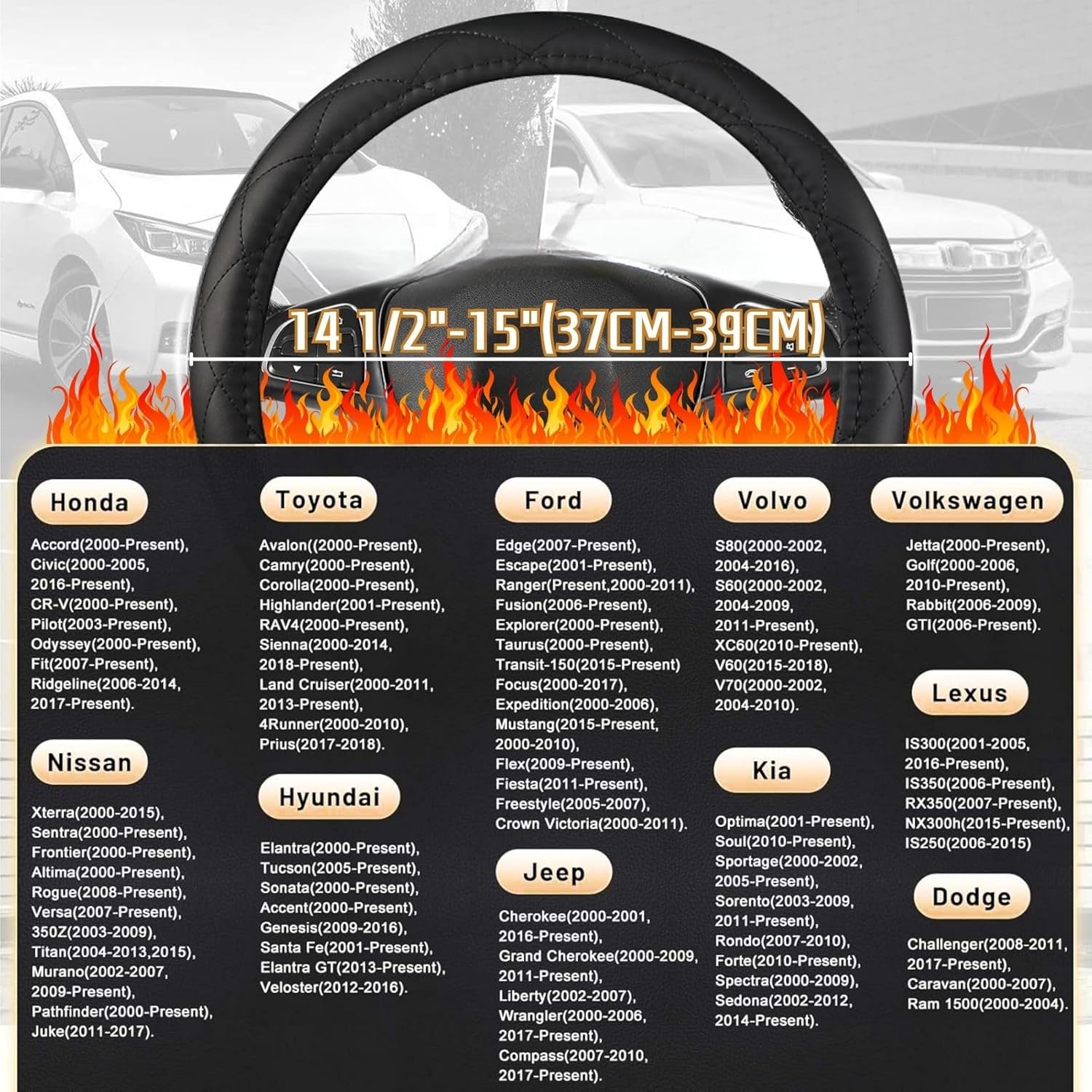 Heated Steering Wheel Cover - WARMITORY Luxury Steering Wheel Heater, 12V Quick Hand Warmer, 14.5-15 inches Outer Diameter for Standard-Size Car Steering Wheels, Black (Leatheret PU)