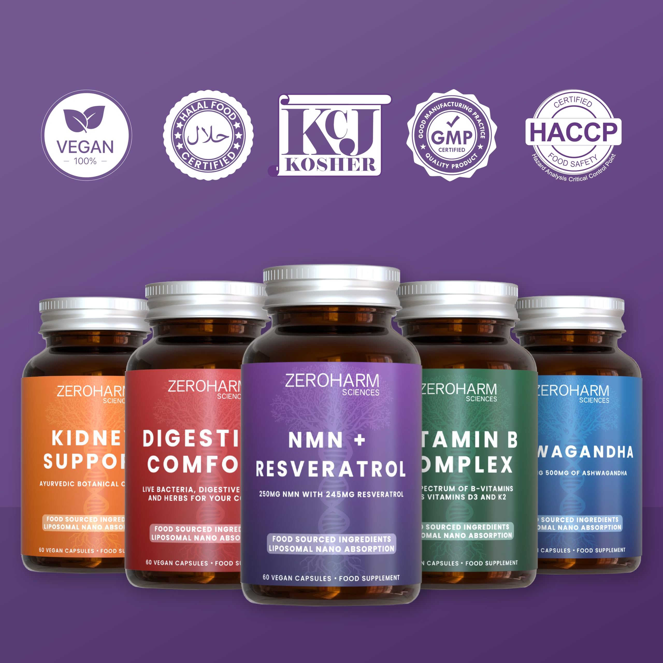 ZEROHARM NMN con resveratrolo – Assorbimento liposomiale – Alimentato da ingredienti alimentari veri – Confezione da 60 (confezione da 1)
