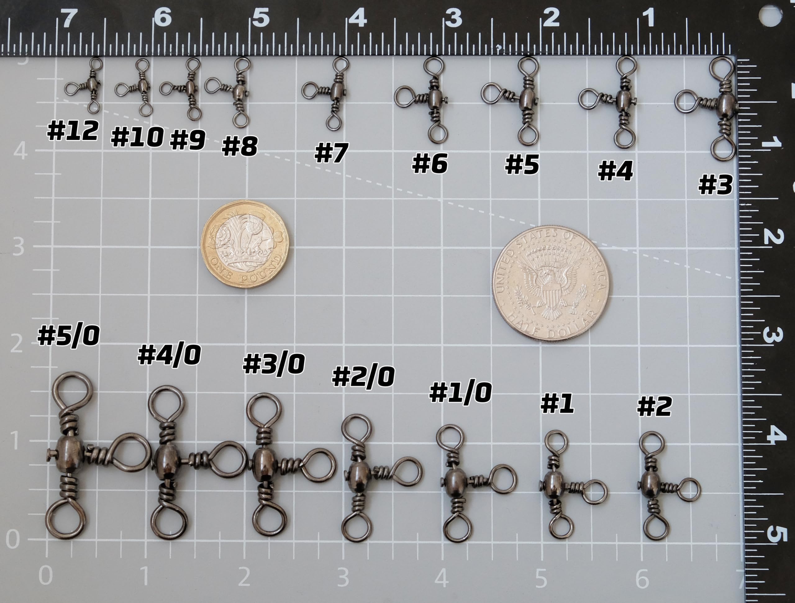 Piscorush 3 Way Swivel Fishing Crossline T-Turn Three Way Swivels Catfishing Tackle Copper Fishing Swivels Barrel Swivels Fishing Tackle Saltwater (Black Nickel, Pack of 30 with Box, Size #8-44lb)