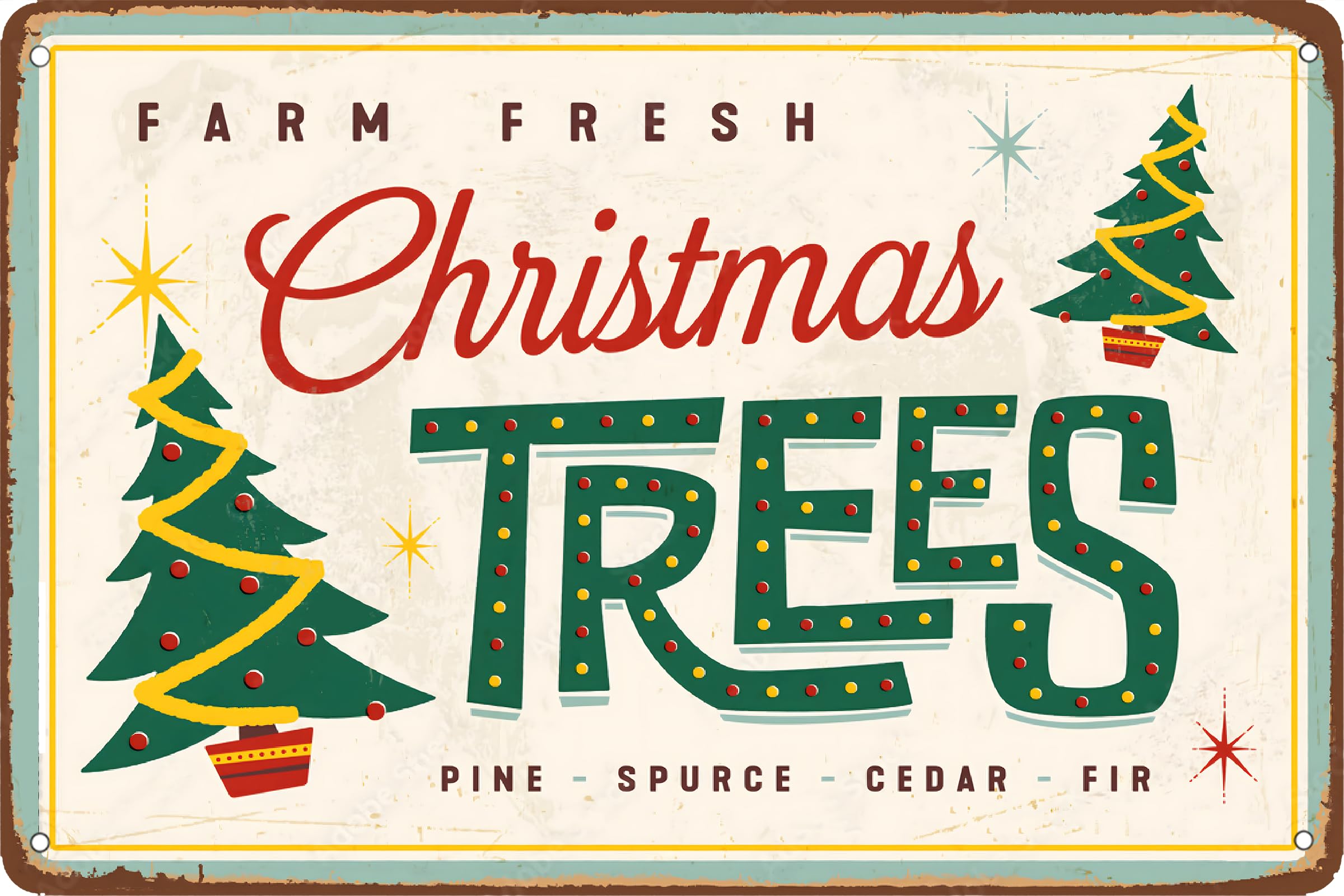 SMAZDFXX Farm Fresh Christmas Trees Metal Sign Vintage Retro Farmhouse Christmas Tin Sign for Home Kitchen Cafe Farm Bar Shop Decor 5.5"x8"