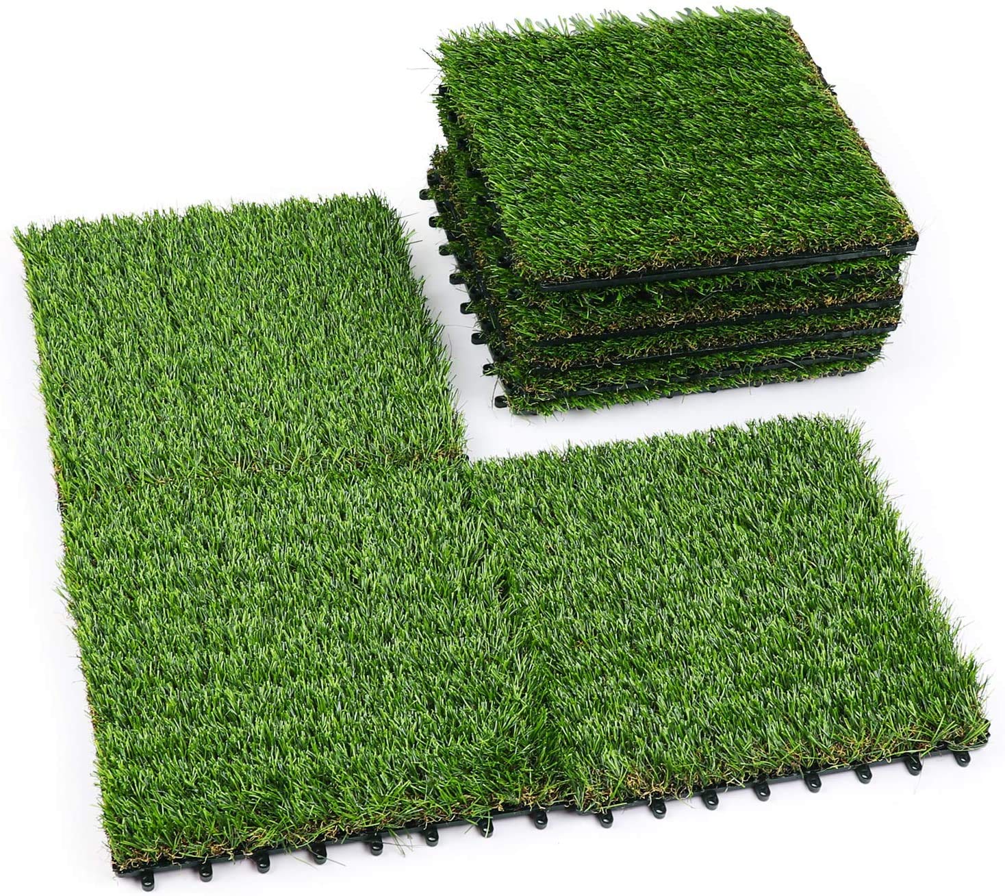 Nisorpa 18 pcs Artificial Grass Tiles, Interlocking Flooring Grass Mat