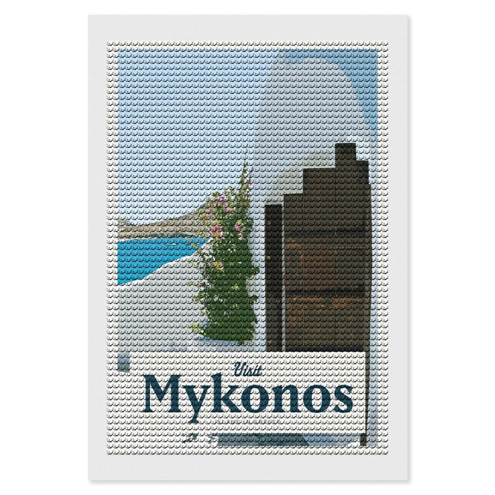 Junmoney Visit Mykonos Diamond Painting Kit 8"x12", Easy Handmade Project, Cosy Home Accent, for Craft Lovers, Holiday Gift Idea