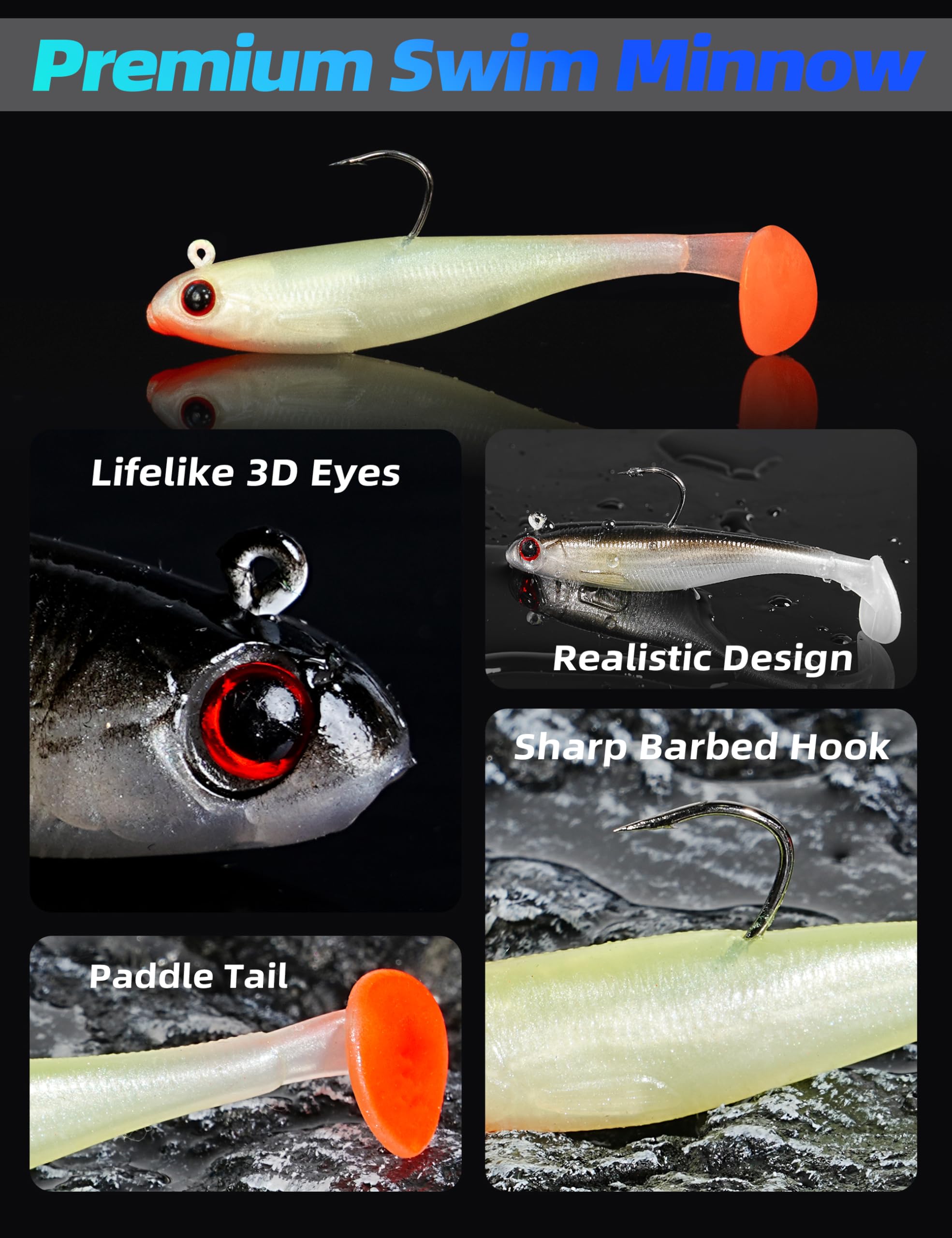 BLUEWING 4 Inch Swim Shad Lures - 4 Pack Soft Paddle Tail Swimbaits With Steel Hooks For Bass Fishing - View #11
