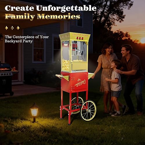 Miniatura 8 de Máquina de palomitas de maíz comercial vintage con carrito y luz más cálida, 12 onzas de acero inoxidable para hacer 60 tazas para cine en casa y