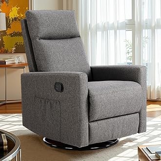 Sweetcrispy Recliner Chair, 360 Swivel Rocker Chair for Adults, Glider Rocker Recliners, Nursery Chairs for Living Room, High Back, Upholstered Deep Seat, Grey