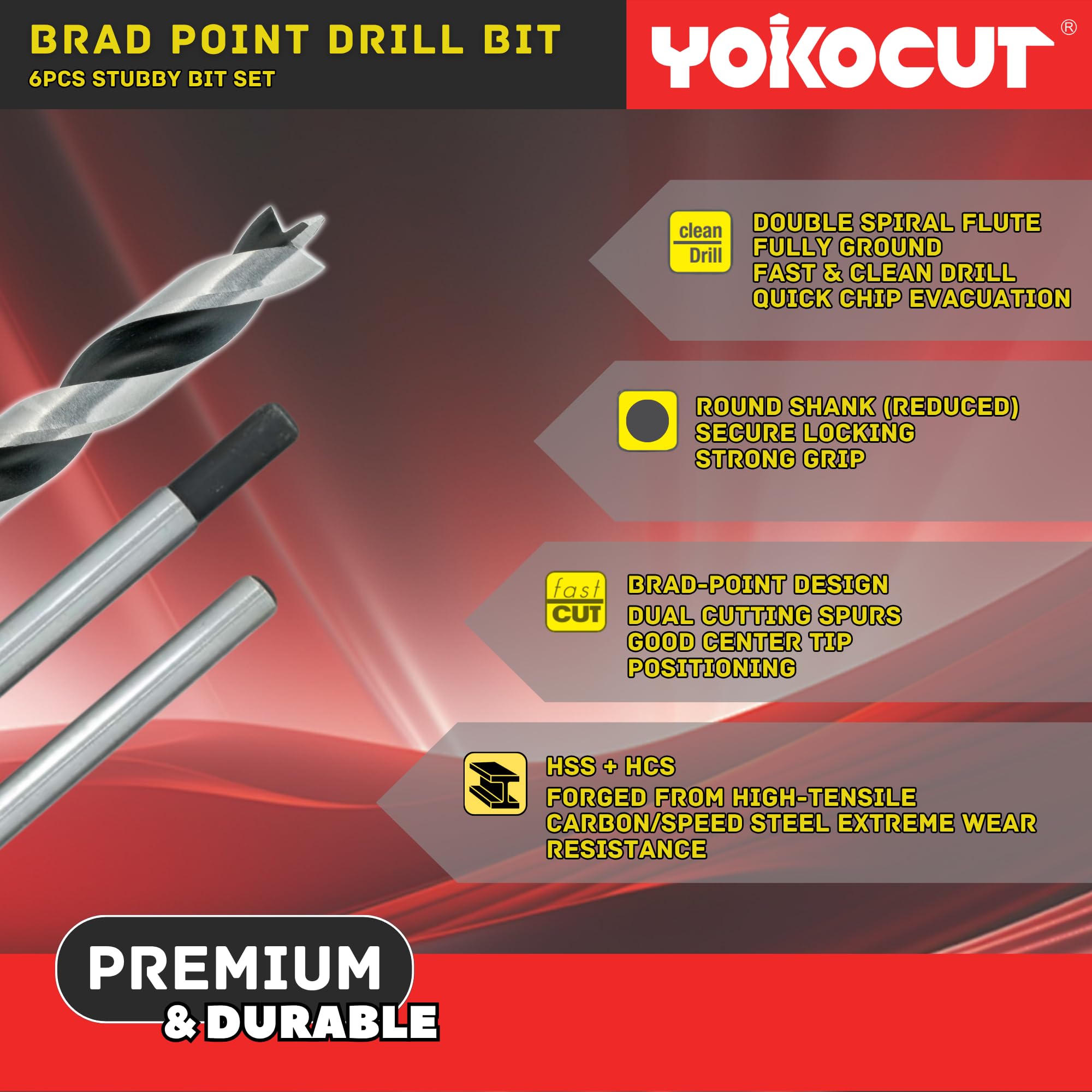 Brad Point Lot de 15 forets à bois de 30,5 cm de long, forets à pointe brasse de 0,3 cm à 1,27 cm pour le travail du bois, foret extra long pour bois dur, contreplaqué, PVC, cloison sèche, composites