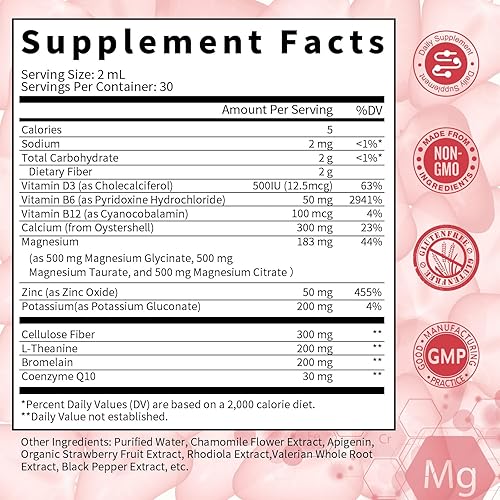 Miniatura 7 de Triple Magnesium Complex - Gotas líquidas de glicinato de magnesio, taurato y citrato con L-teanina, vitamina B6 para dormir, músculo, salud