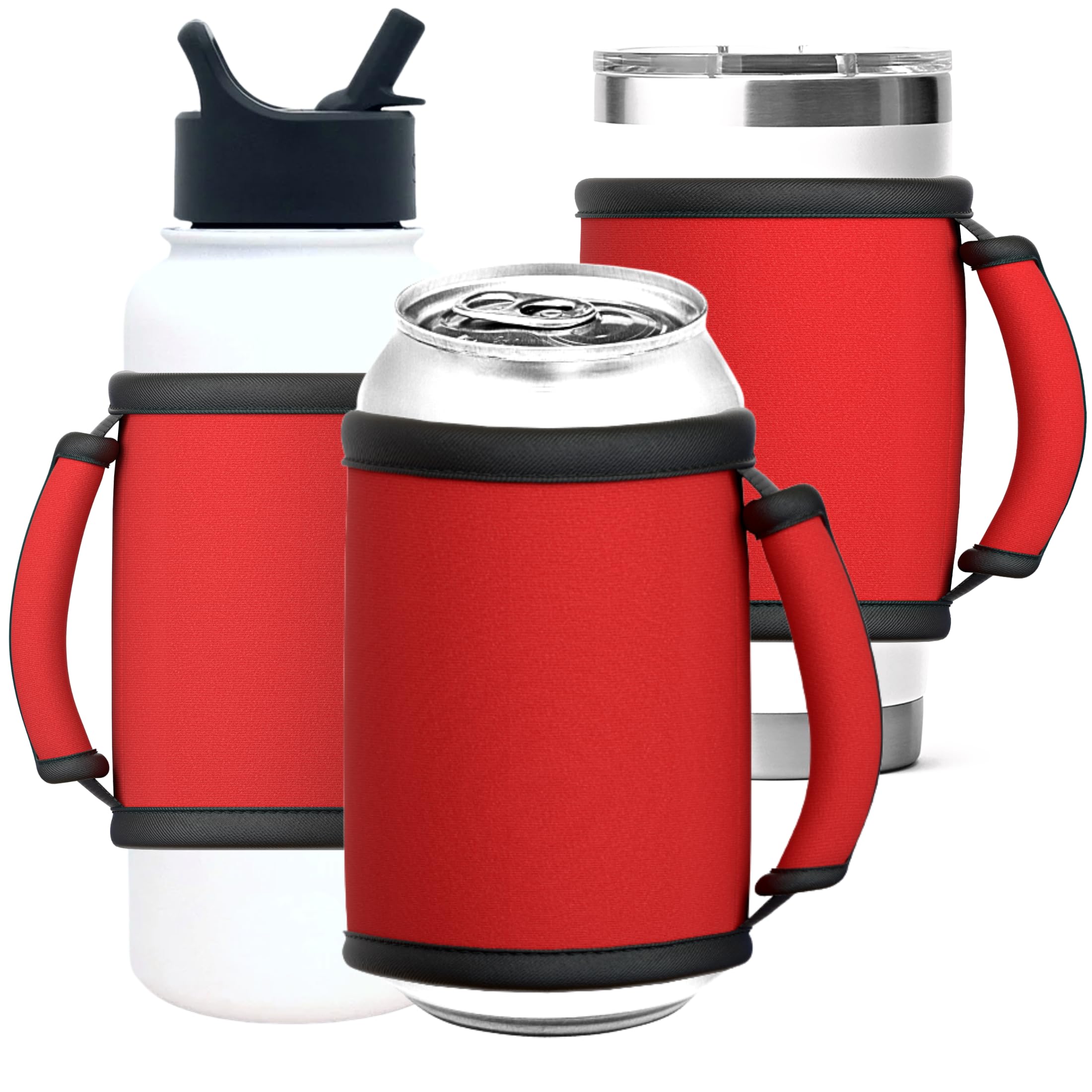 TahoeBay Universal Handhold for Tumblers (3-Pack) Fits Water Bottles, Cans, Can Cooler Insulators - Blank Neoprene Drink Handle Strap - Compatible