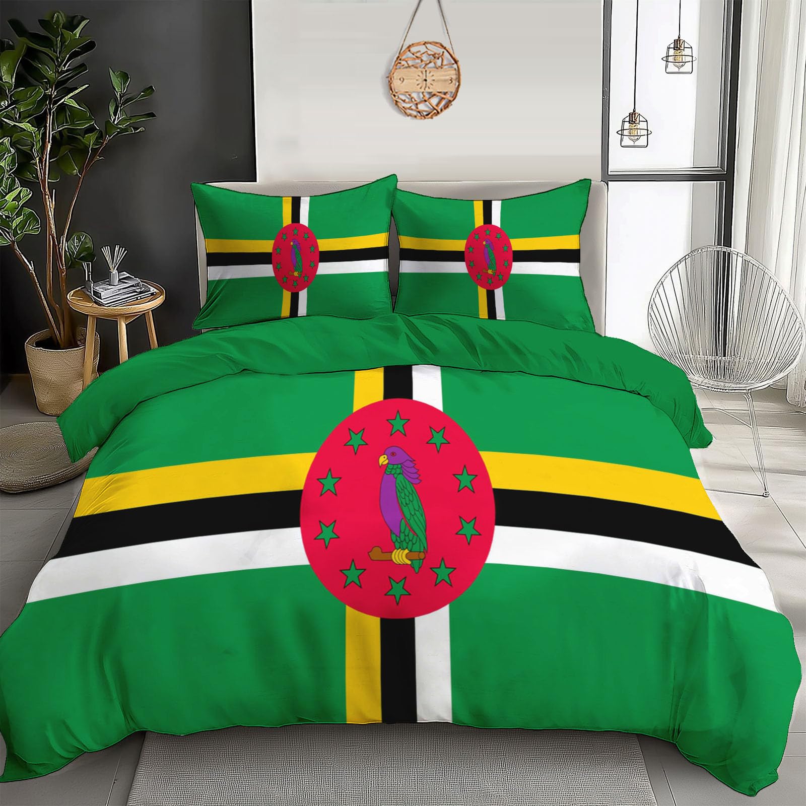 Housse de couette 240x260 jaune et vert pour une chambre ambiance tropicale et chaleureuse