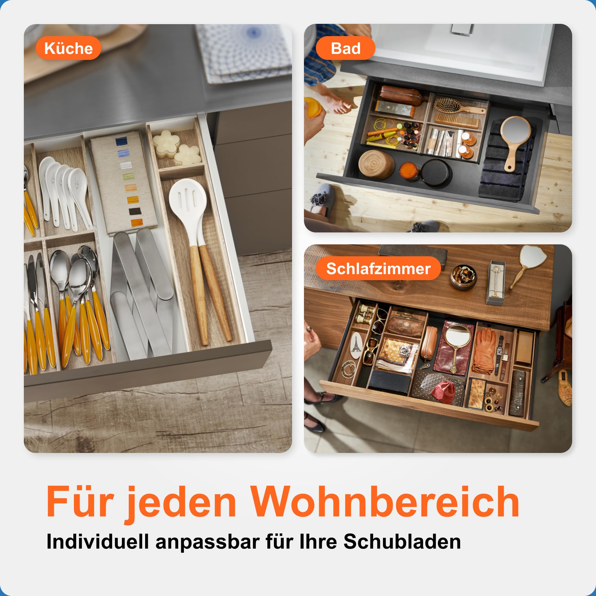 Blum AMBIA-LINE Schubladen-Organizer Holzdekor 42×10×5 cm | Nebraska Eiche | Antirutsch-Füße – sicherer Halt ohne Kleben | Besteckeinsatz & Trenner aus Holzdekor | Für Küche, Bad & Kleiderschrank