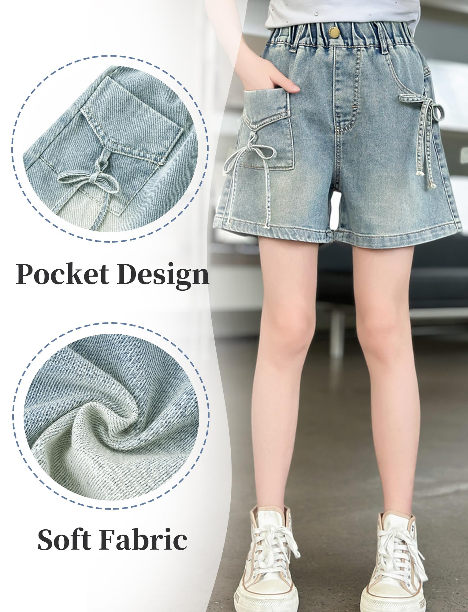 Happy Cherry Jeans Short Eté Fille Décontracté Bermudas Ados Fille Baggy Denim Shorts Y2K Coton Shorts