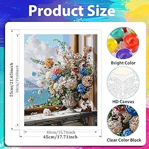 xcemhil Paint by Numbers Kit for Adults, Flowers Paint by Numbers for Adults, Seaside Flower Paint by Numbers for Gifts and Home Wall Decor 16x20 Inch