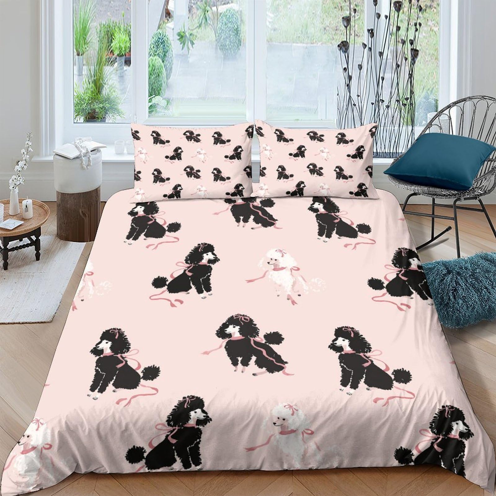 Ctjqhvkz Style-4 3D Printed Black Poodle Fitted Sheet Microfiber Soft Pink Bow Bed Cover For Bedroom Guest Room Mattress Decor Single（135X200cm）