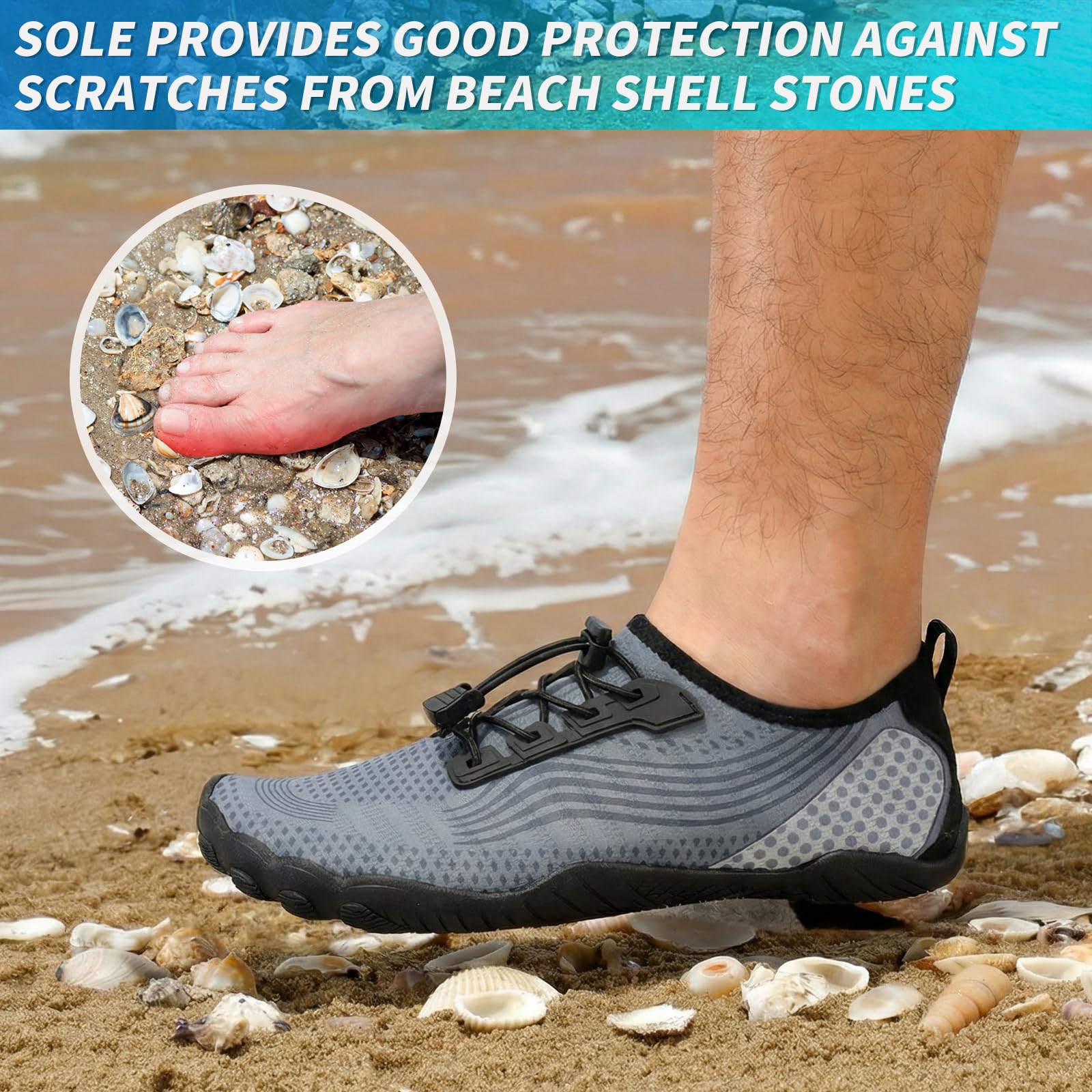 ZHR Chaussures Aquatiques Homme Barefoot Shoes Séchage Rapide et Antidérapant Adaptées Plage,Surf,Paddleboard,Kayak 35-47 EU
